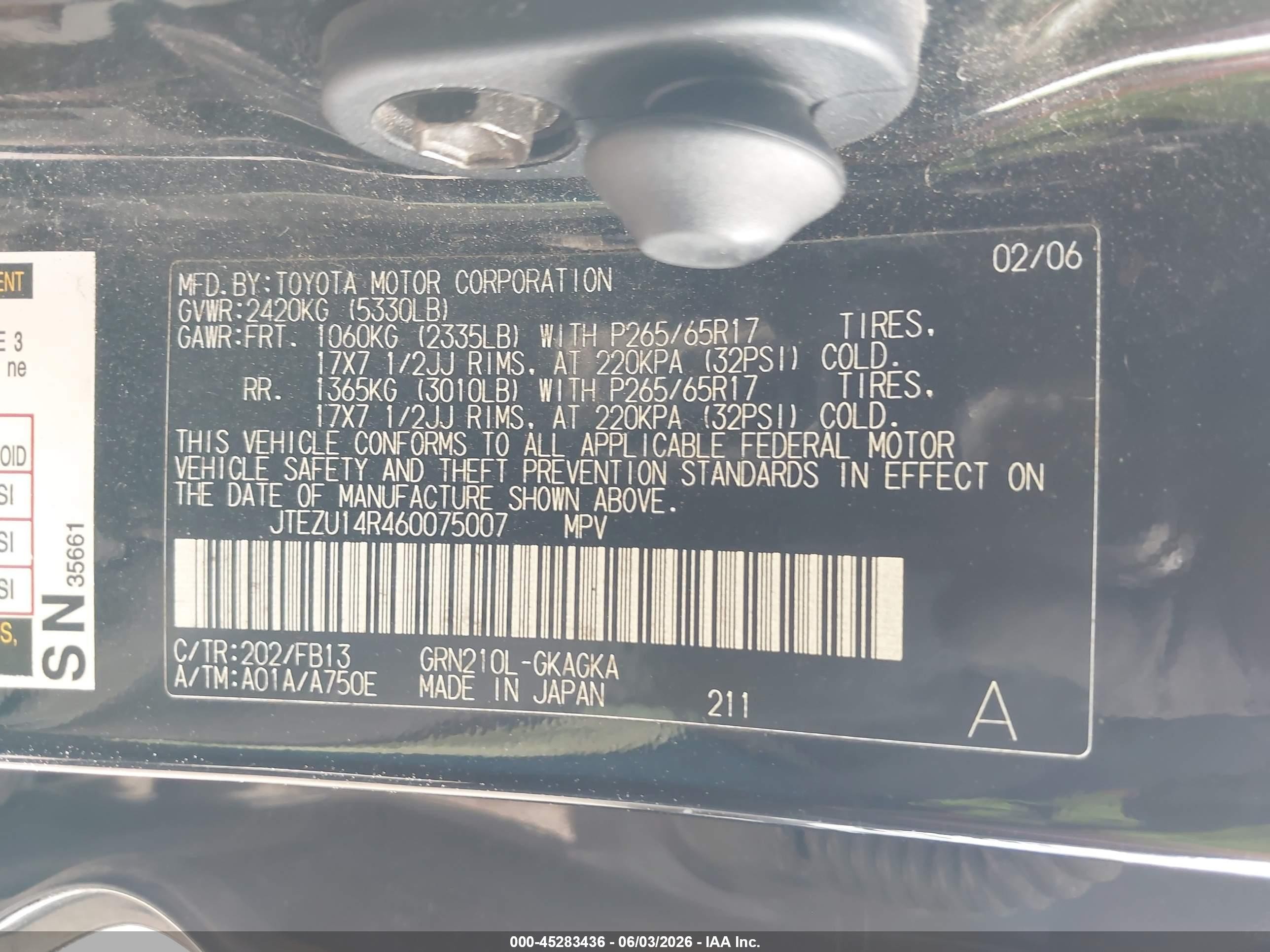 2006 Toyota 4runner Sr5 Sport V6 Black vin: JTEZU14R460075007