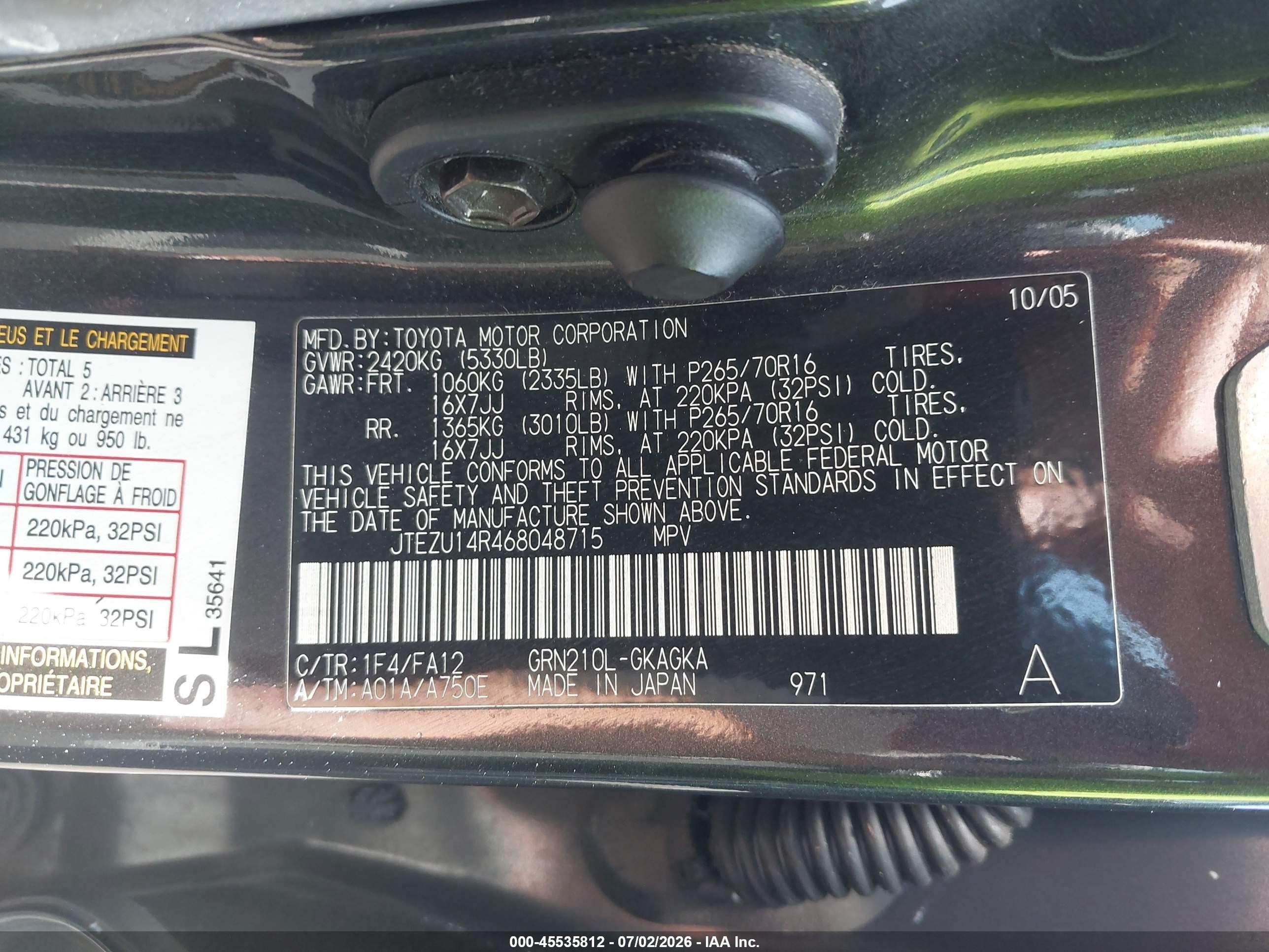 2006 Toyota 4runner Sr5 V6 Black vin: JTEZU14R468048715