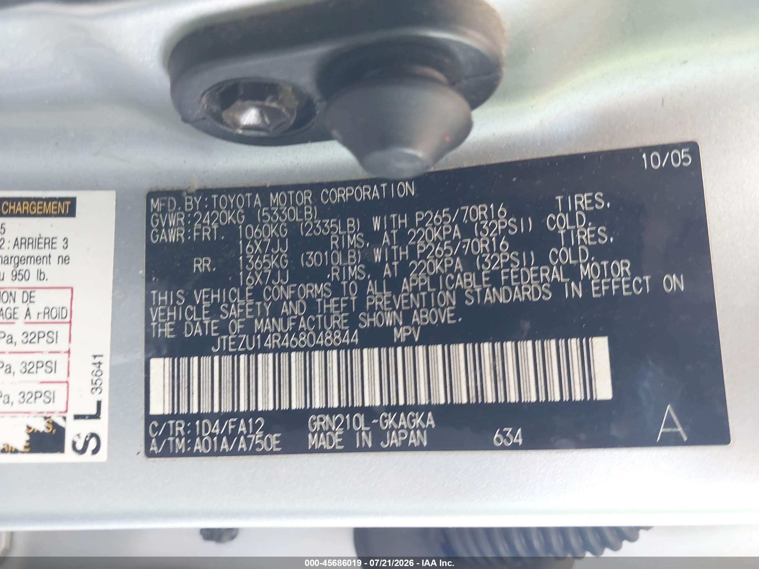 2006 Toyota 4runner Sr5 V6 Silver vin: JTEZU14R468048844