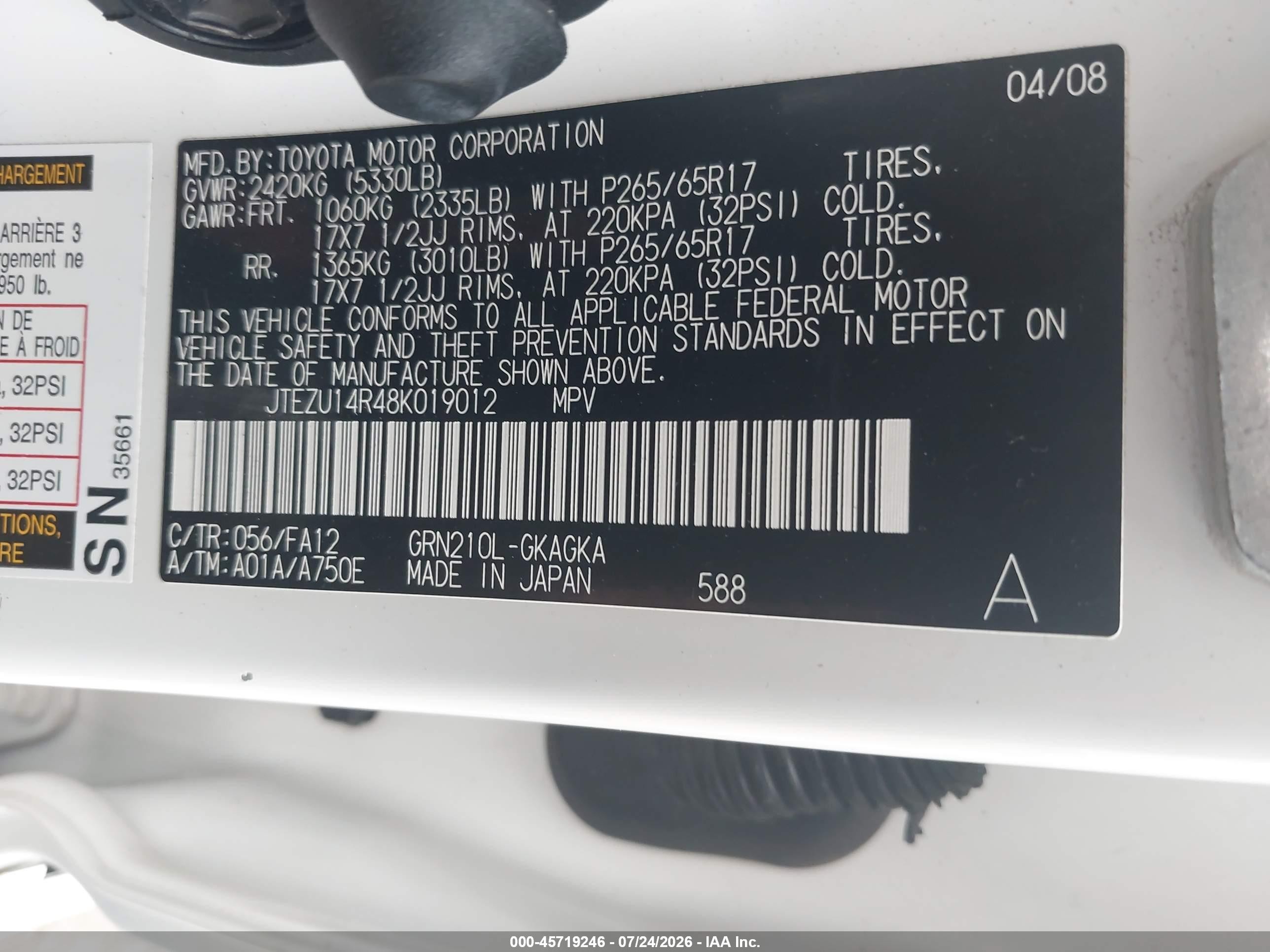 2008 Toyota 4runner Sr5 V6 White vin: JTEZU14R48K019012