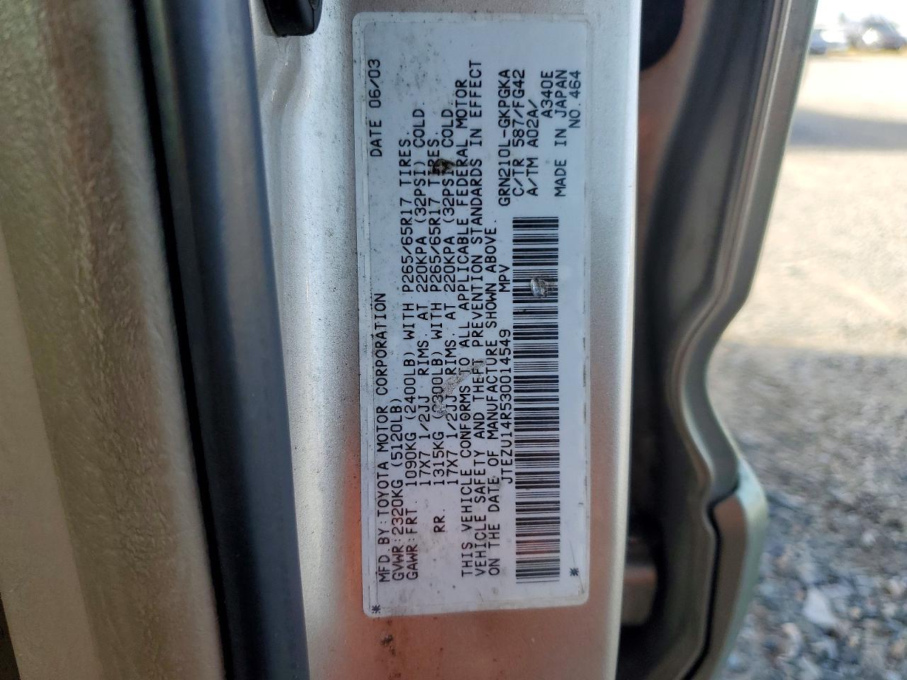2003 Toyota 4runner Sr5 Green vin: JTEZU14R530014549