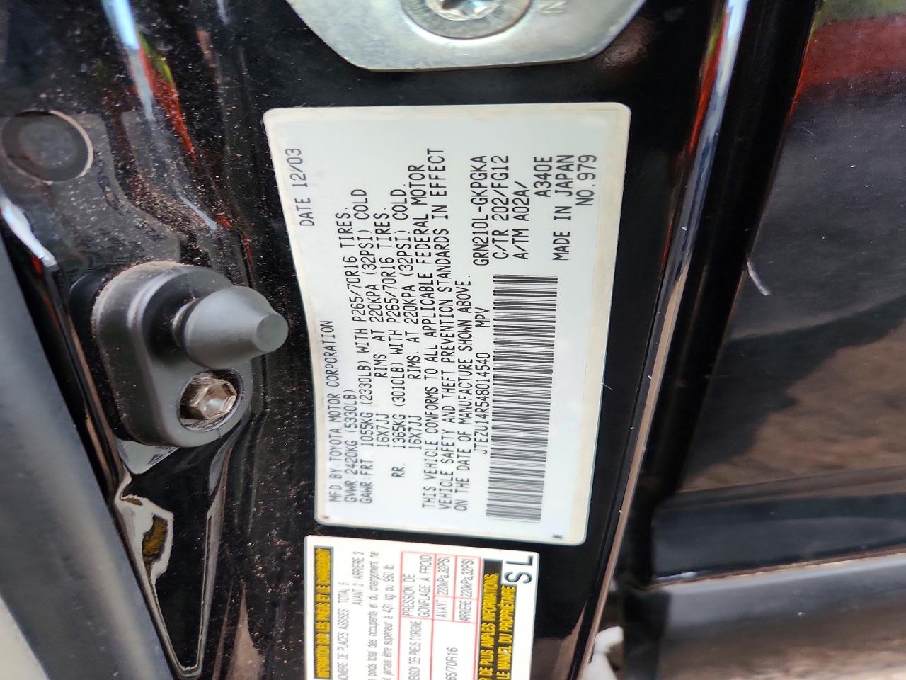 2004 Toyota 4runner Sr5 Black vin: JTEZU14R548014540