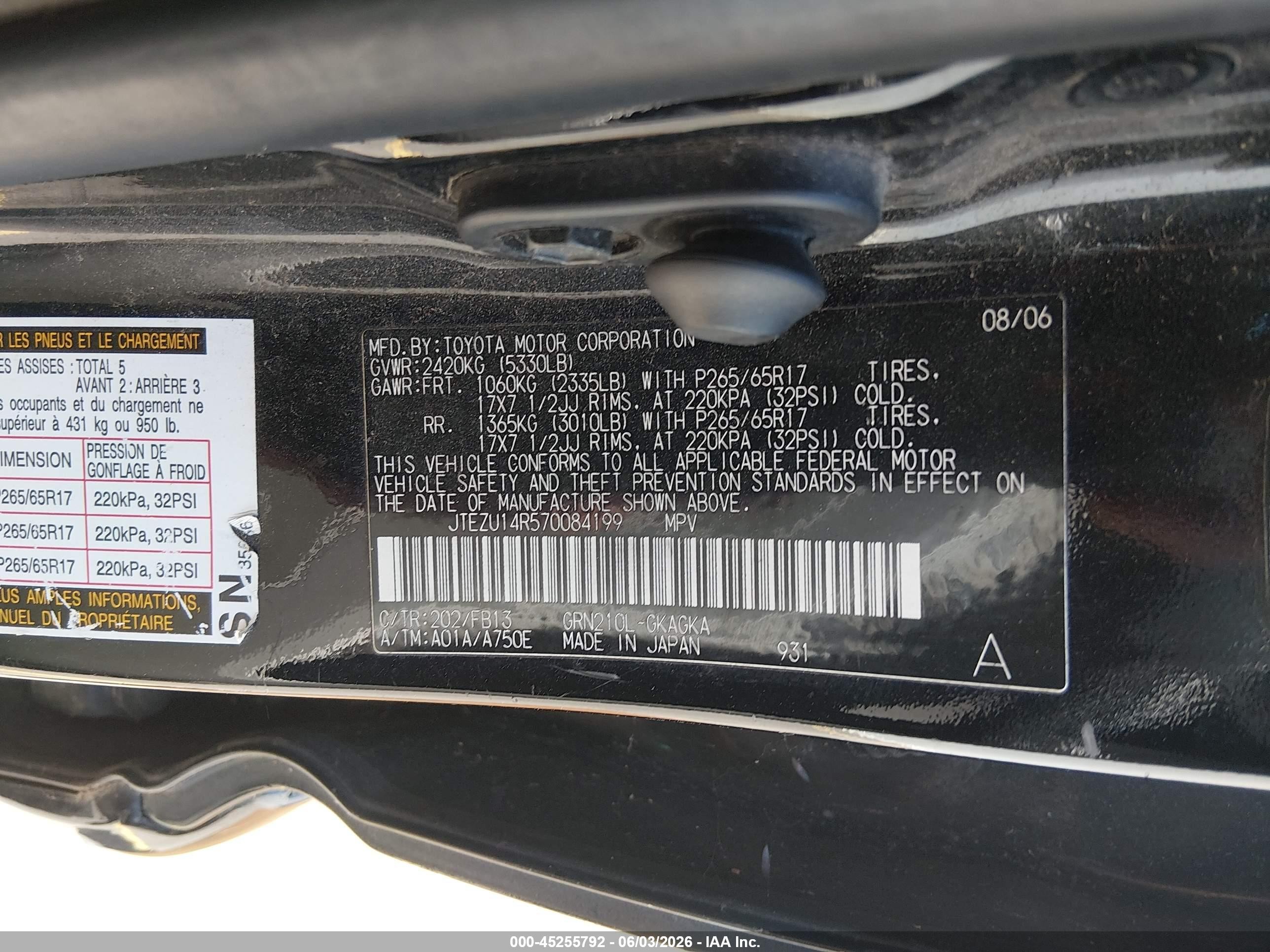 2007 Toyota 4runner Sport V6/sr5 V6 Black vin: JTEZU14R570084199