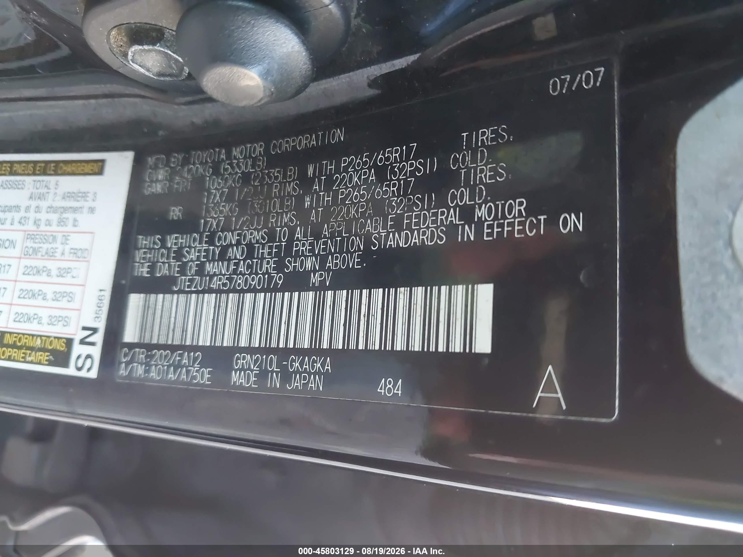 2007 Toyota 4runner Sr5 V6 Черный vin: JTEZU14R578090179