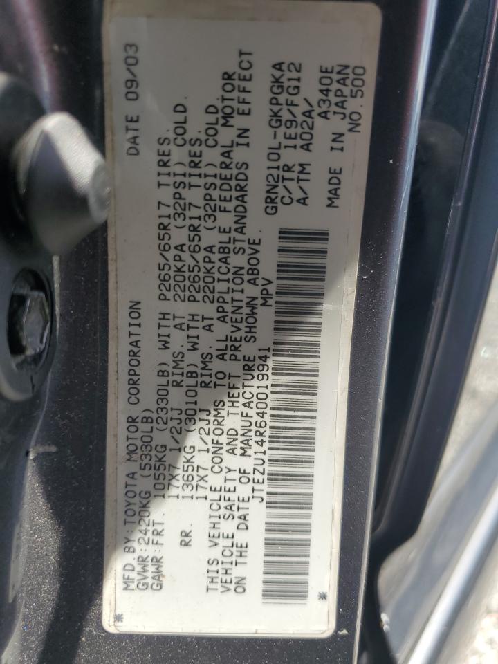 2004 Toyota 4runner Sr5 Gray vin: JTEZU14R640019941