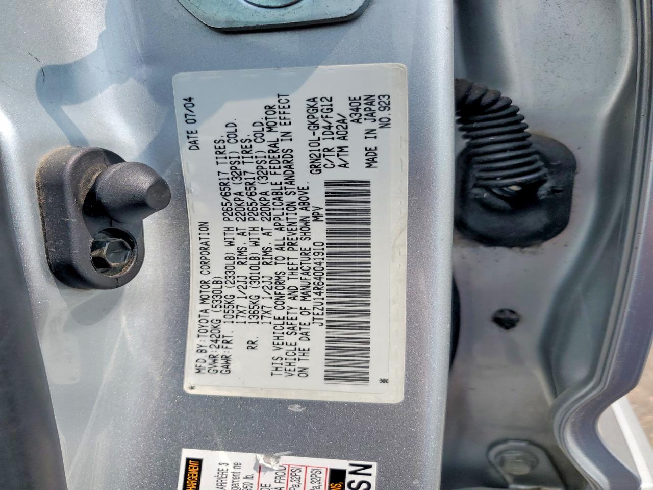 2004 Toyota 4runner Sr5 Silver vin: JTEZU14R640041910