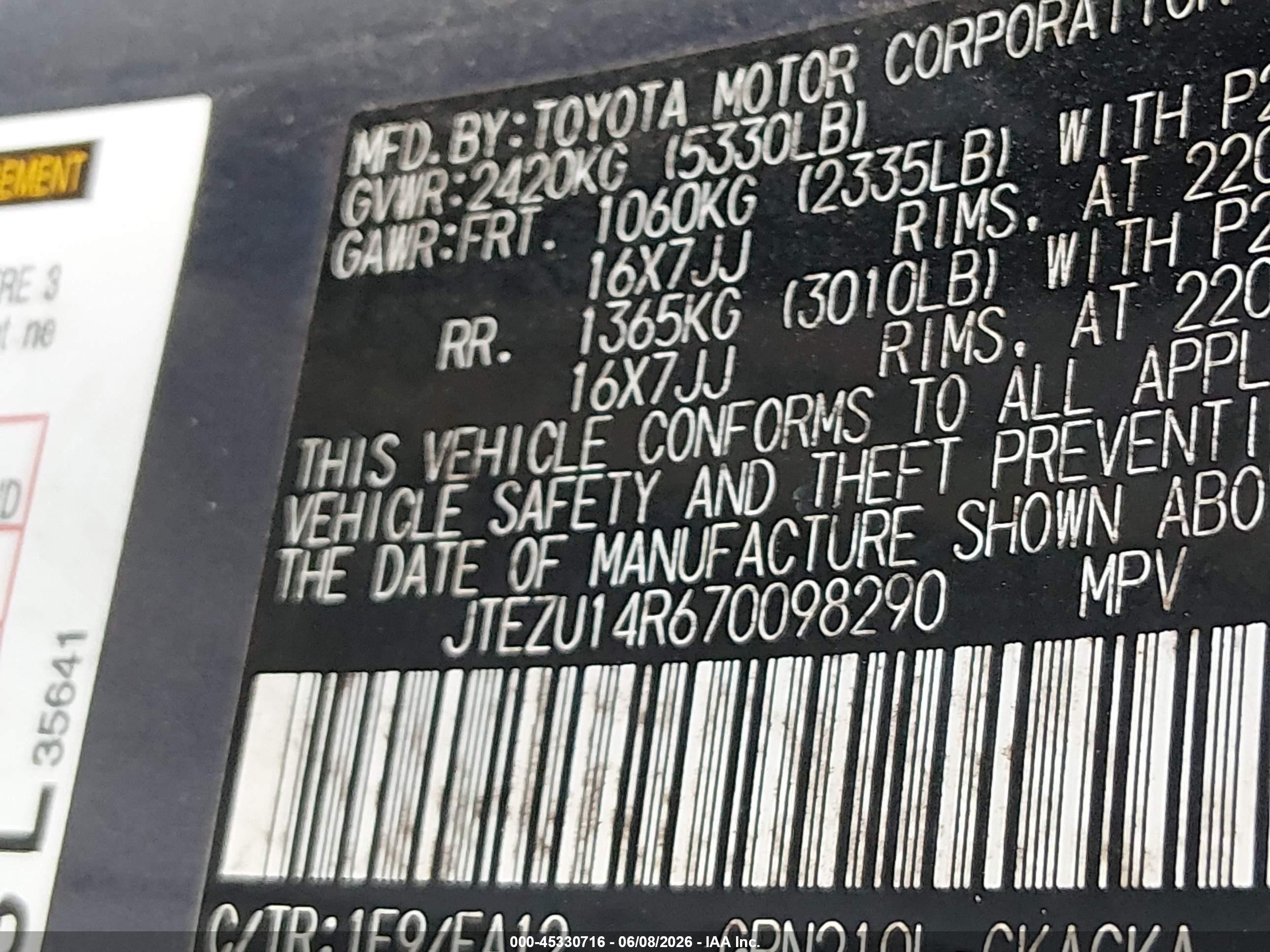 2007 Toyota 4runner Sr5 Серый vin: JTEZU14R670098290