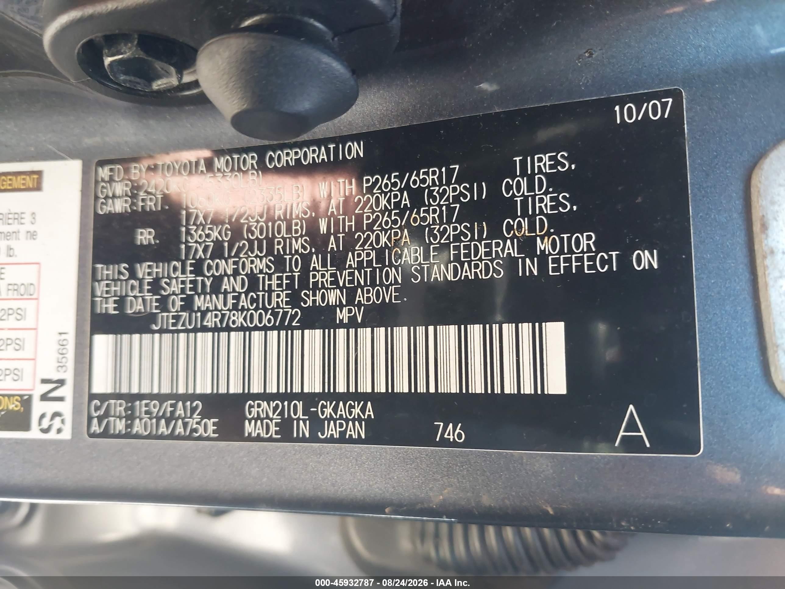 2008 Toyota 4runner Sr5 V6 Gray vin: JTEZU14R78K006772