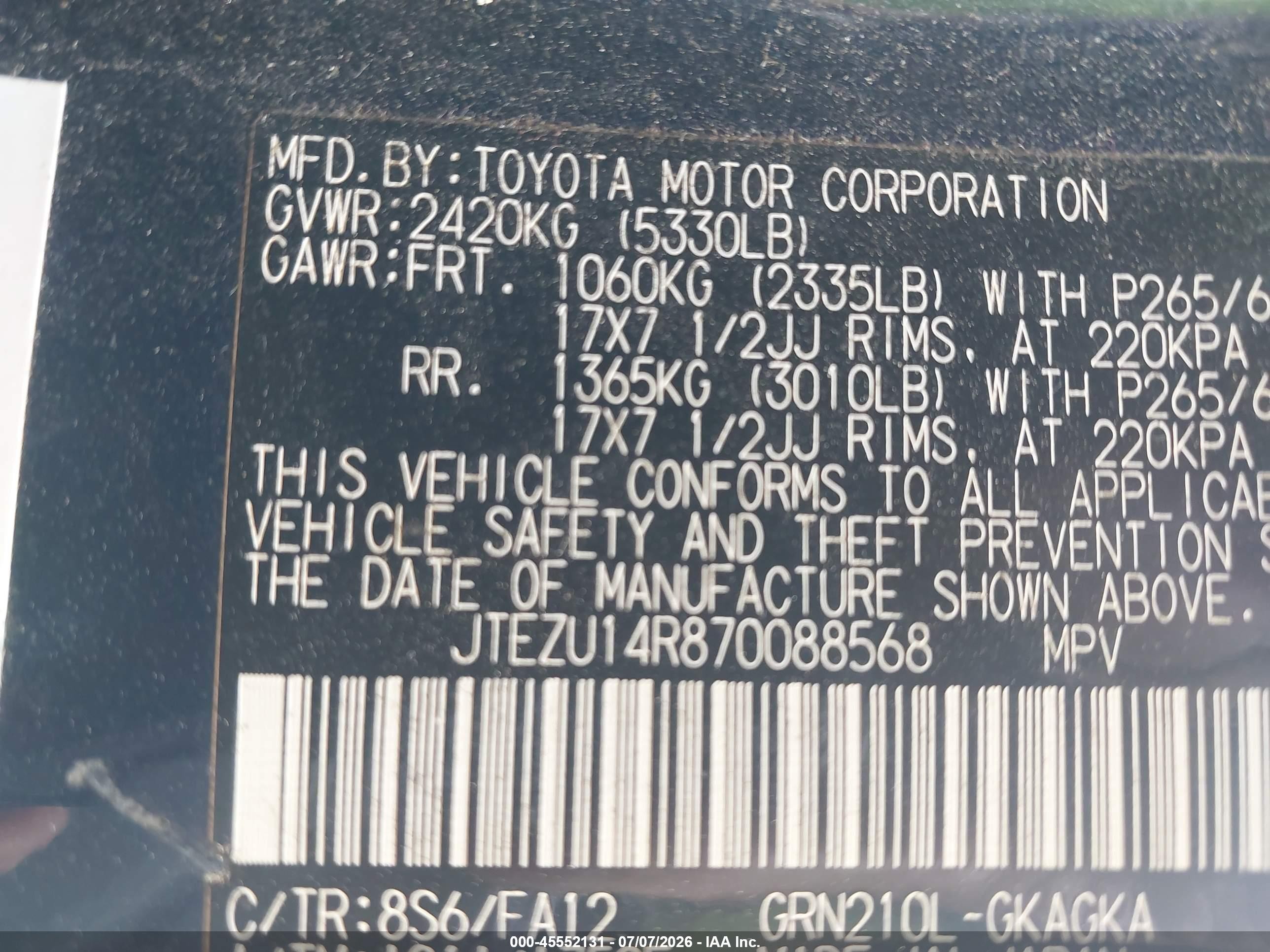 2007 Toyota 4runner Sr5 Blue vin: JTEZU14R870088568
