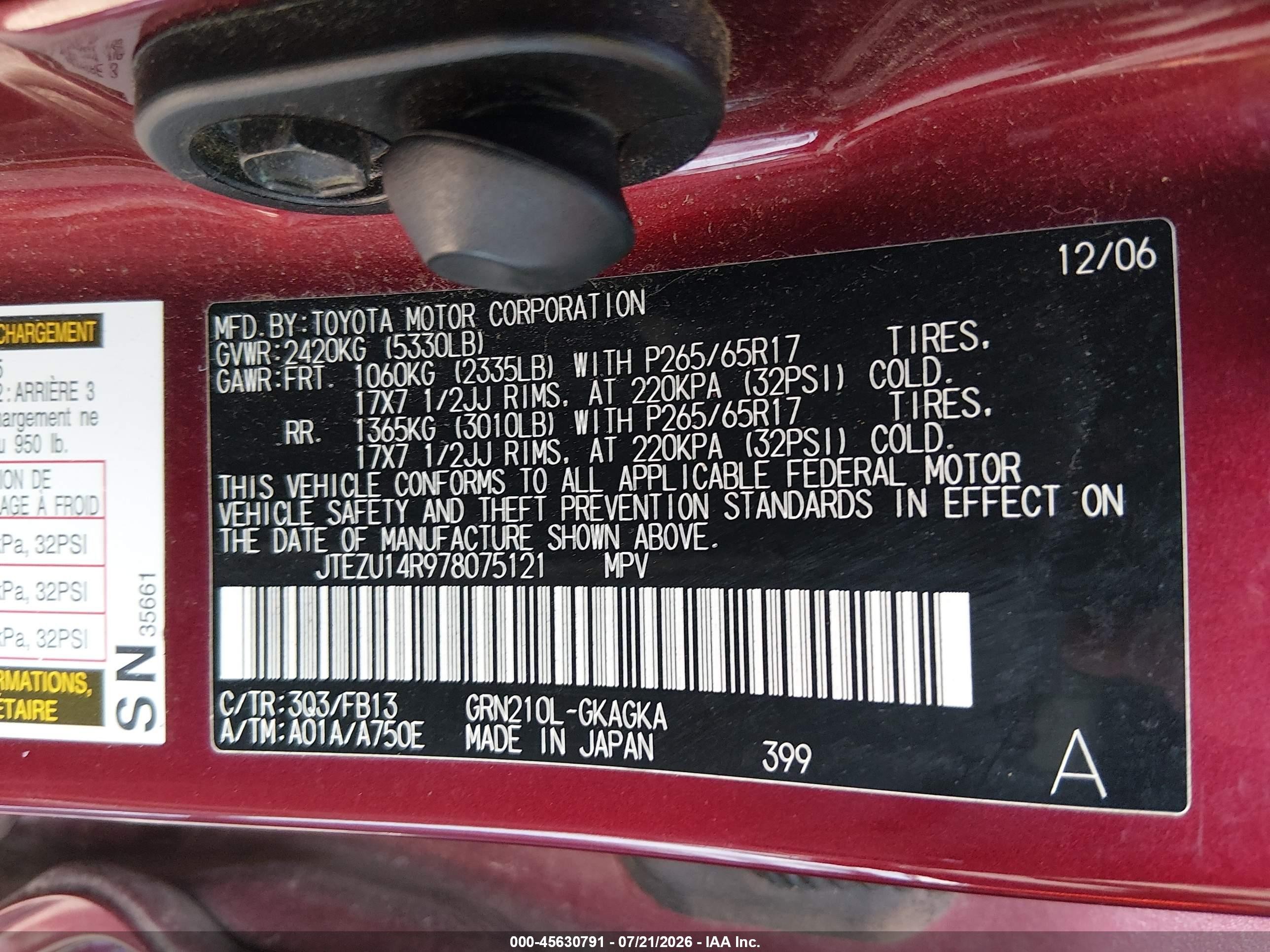 2007 Toyota 4runner Sr5 Sport Maroon vin: JTEZU14R978075121
