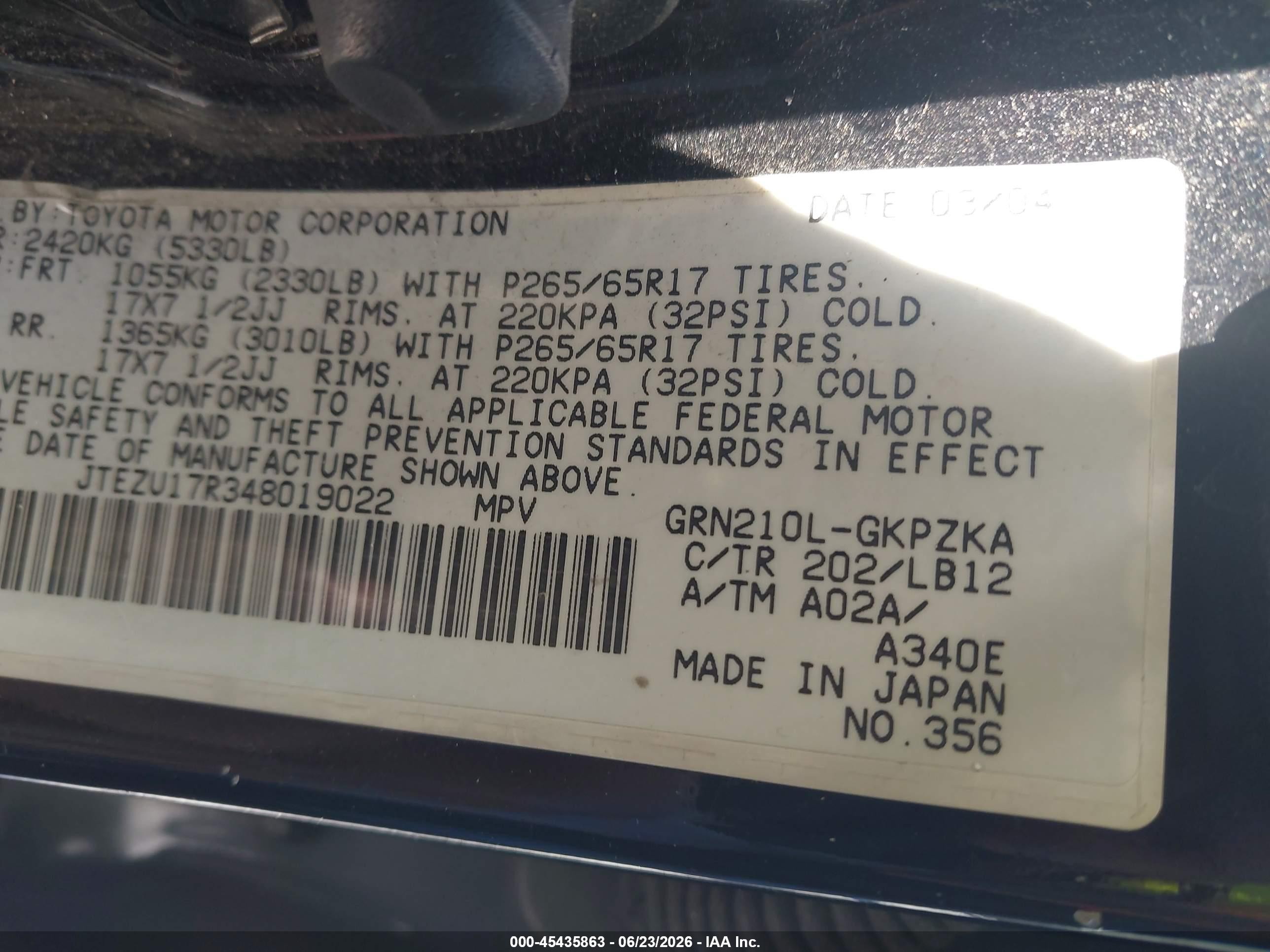 2004 Toyota 4runner Limited V6 Черный vin: JTEZU17R348019022