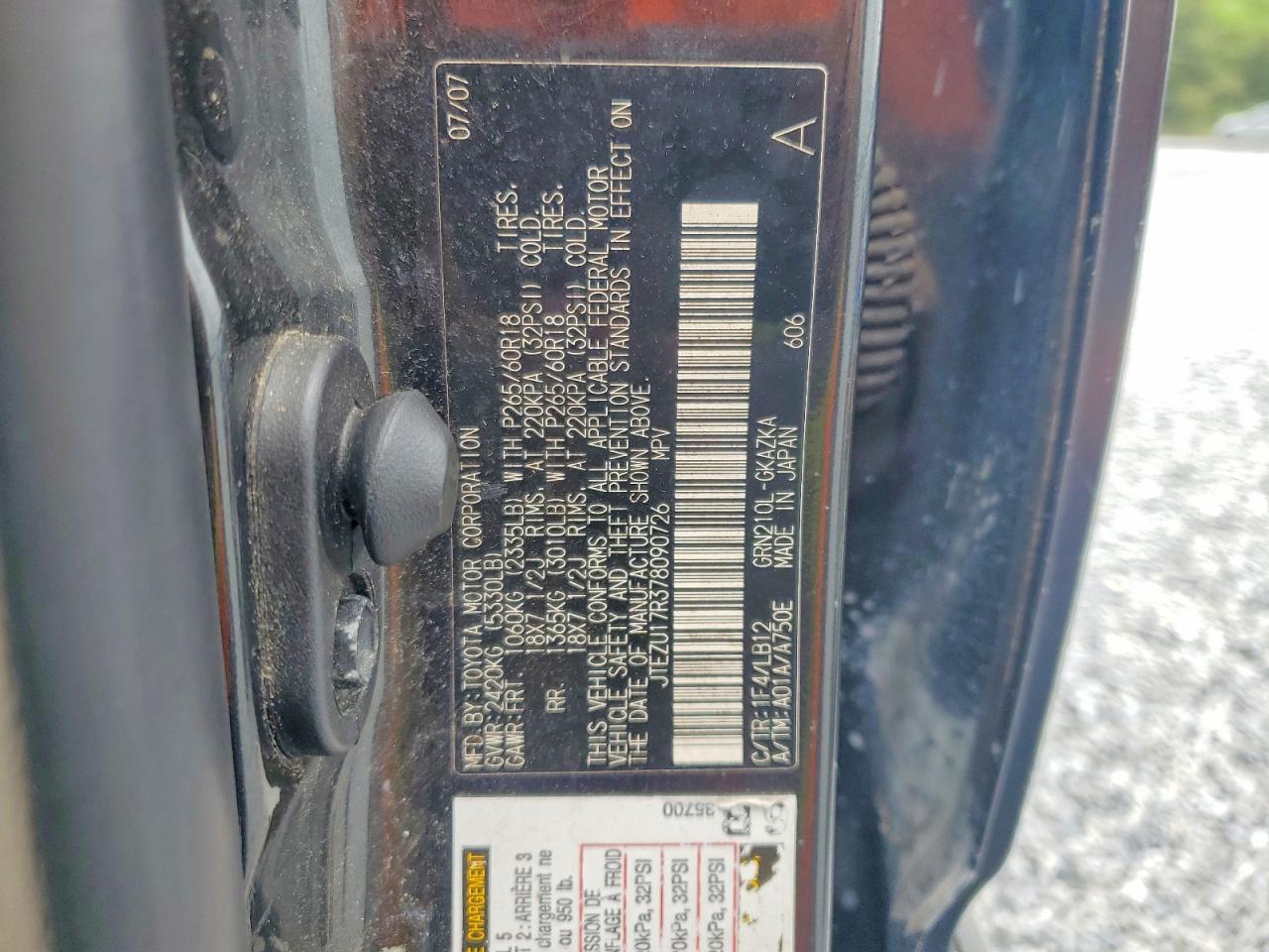 2007 Toyota 4runner Limited Gray vin: JTEZU17R378090726