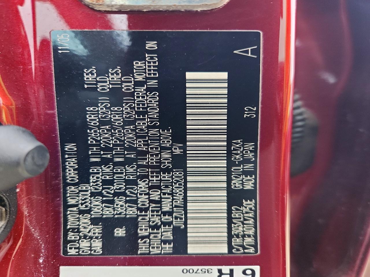 2006 Toyota 4runner Limited Burgundy vin: JTEZU17R468052081