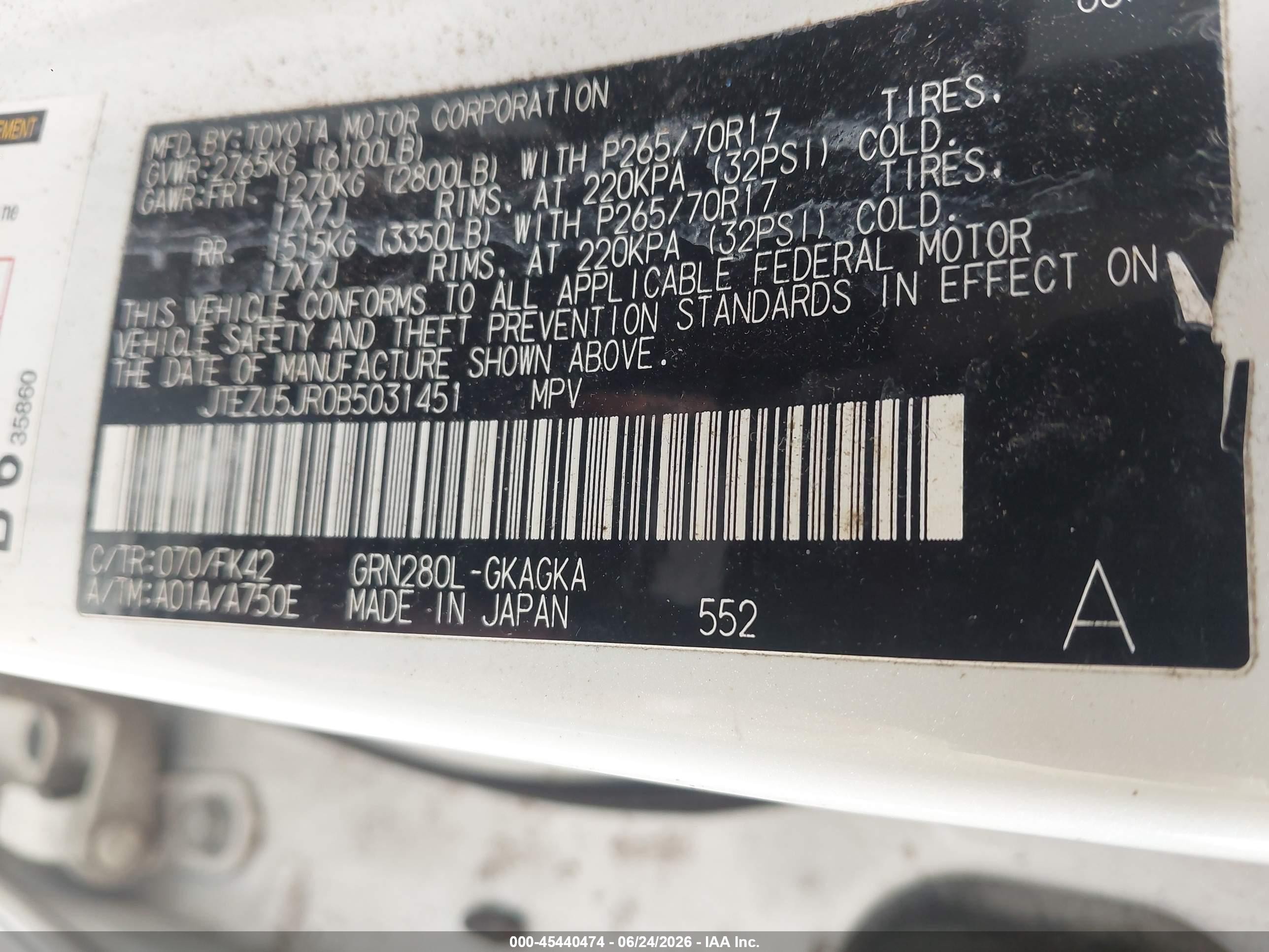 2011 Toyota 4runner Sr5 V6 Белый vin: JTEZU5JR0B5031451