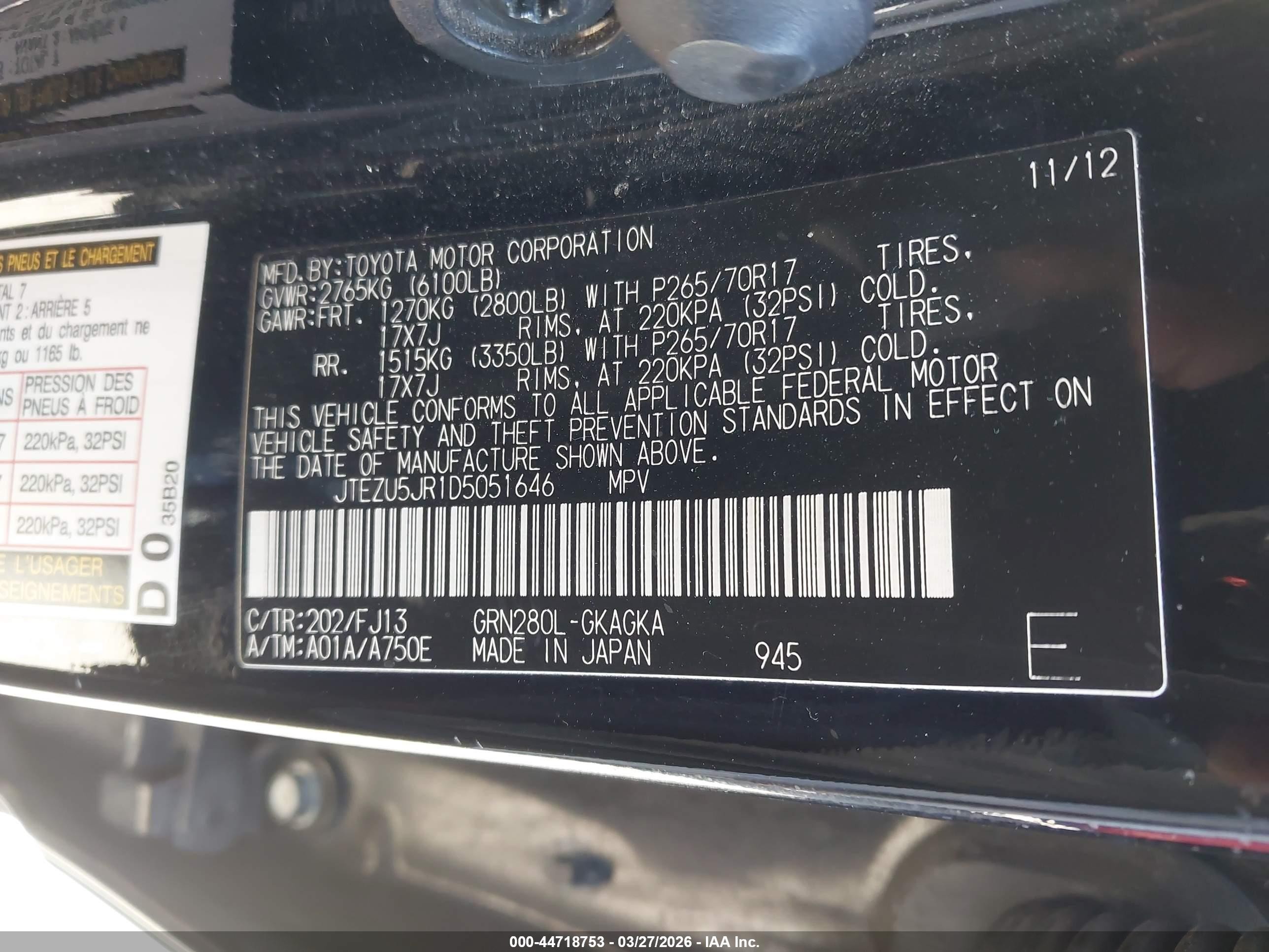 2013 Toyota 4runner Sr5 Black vin: JTEZU5JR1D5051646