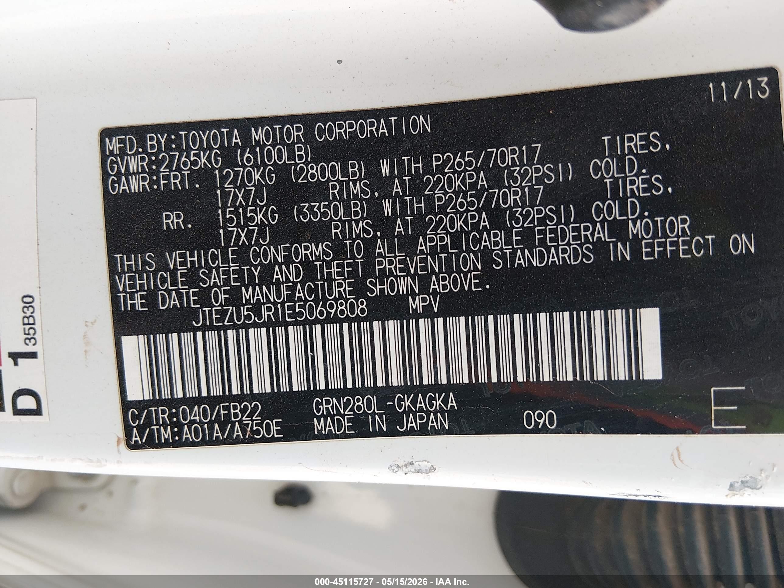 2014 Toyota 4runner Sr5 White vin: JTEZU5JR1E5069808