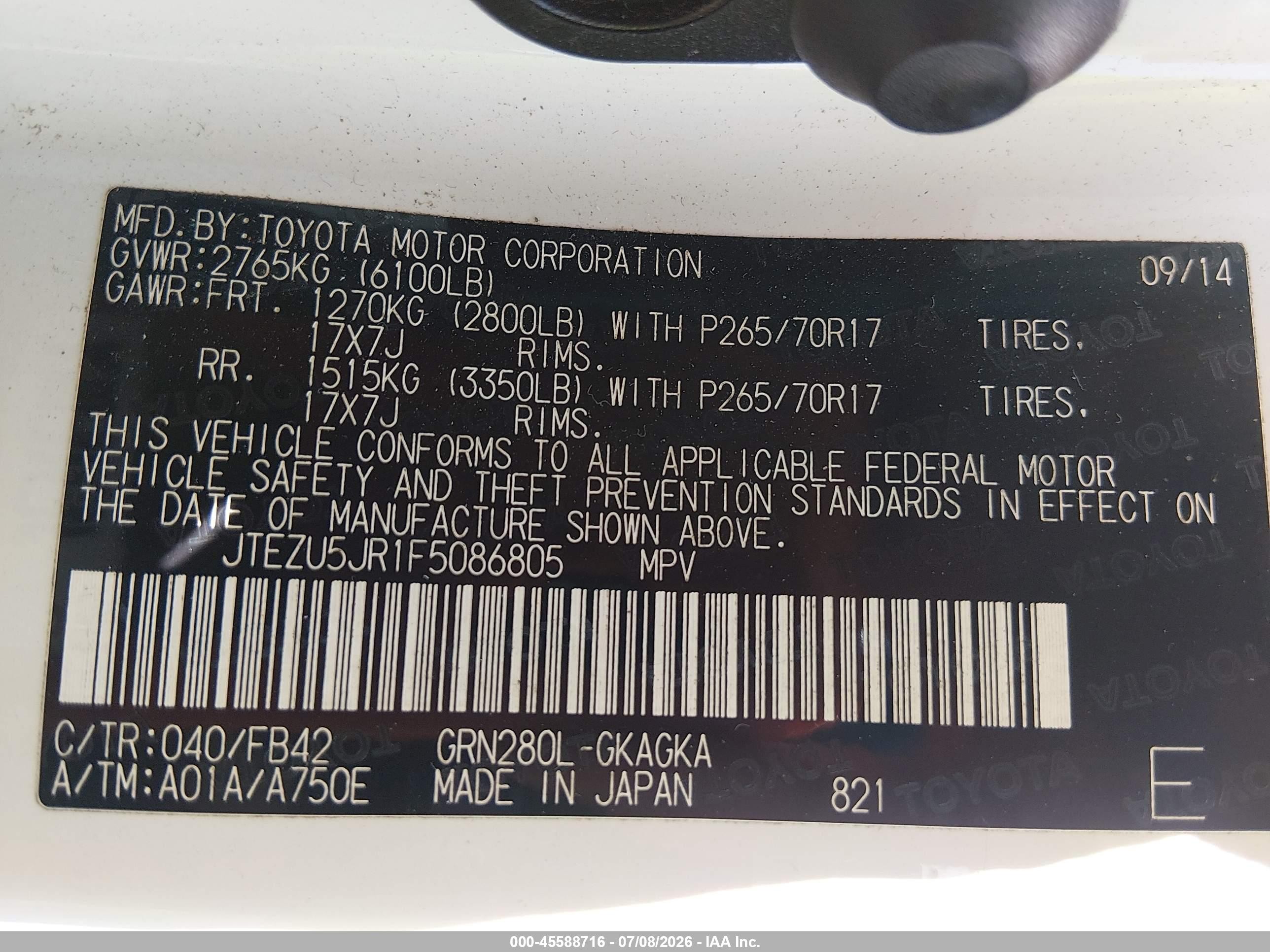 2015 Toyota 4runner Sr5/limited White vin: JTEZU5JR1F5086805