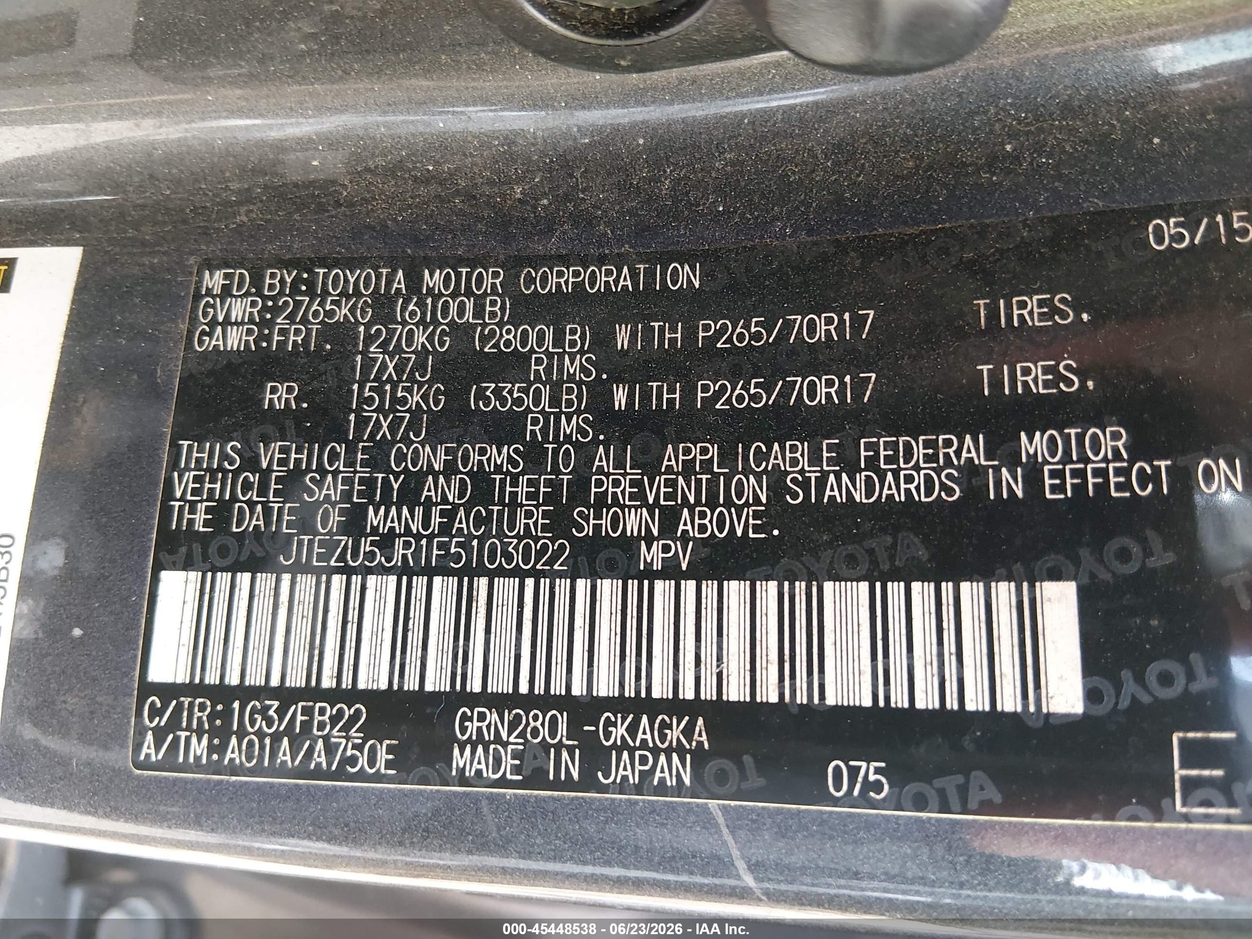 2015 Toyota 4runner Sr5 Gray vin: JTEZU5JR1F5103022