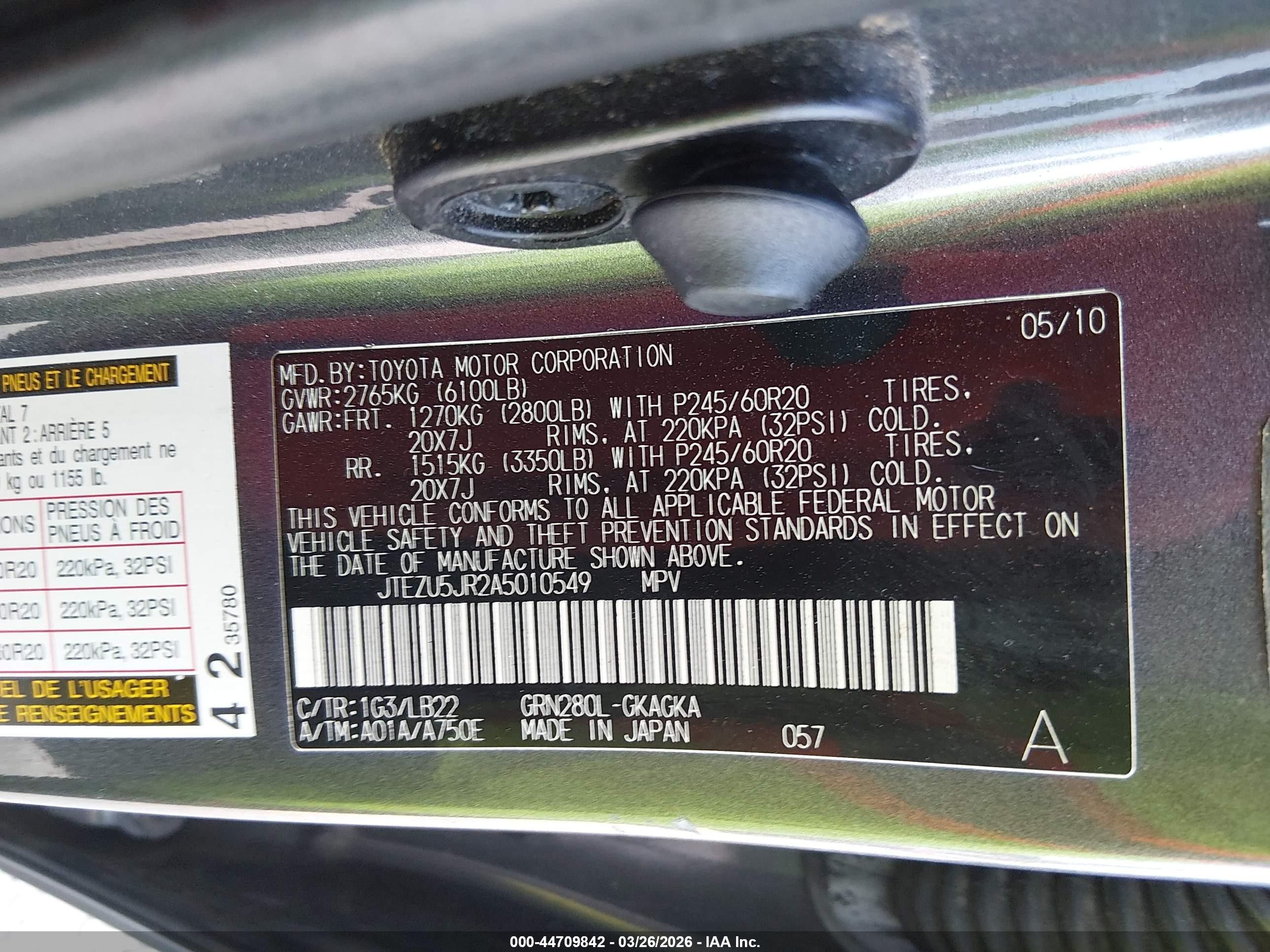 2010 Toyota 4runner Limited V6 Gray vin: JTEZU5JR2A5010549