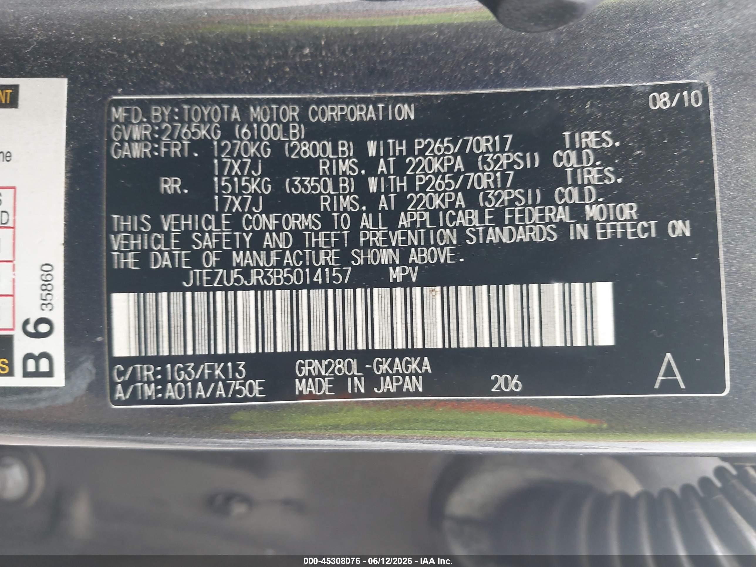 2011 Toyota 4runner Sr5 V6 Black vin: JTEZU5JR3B5014157