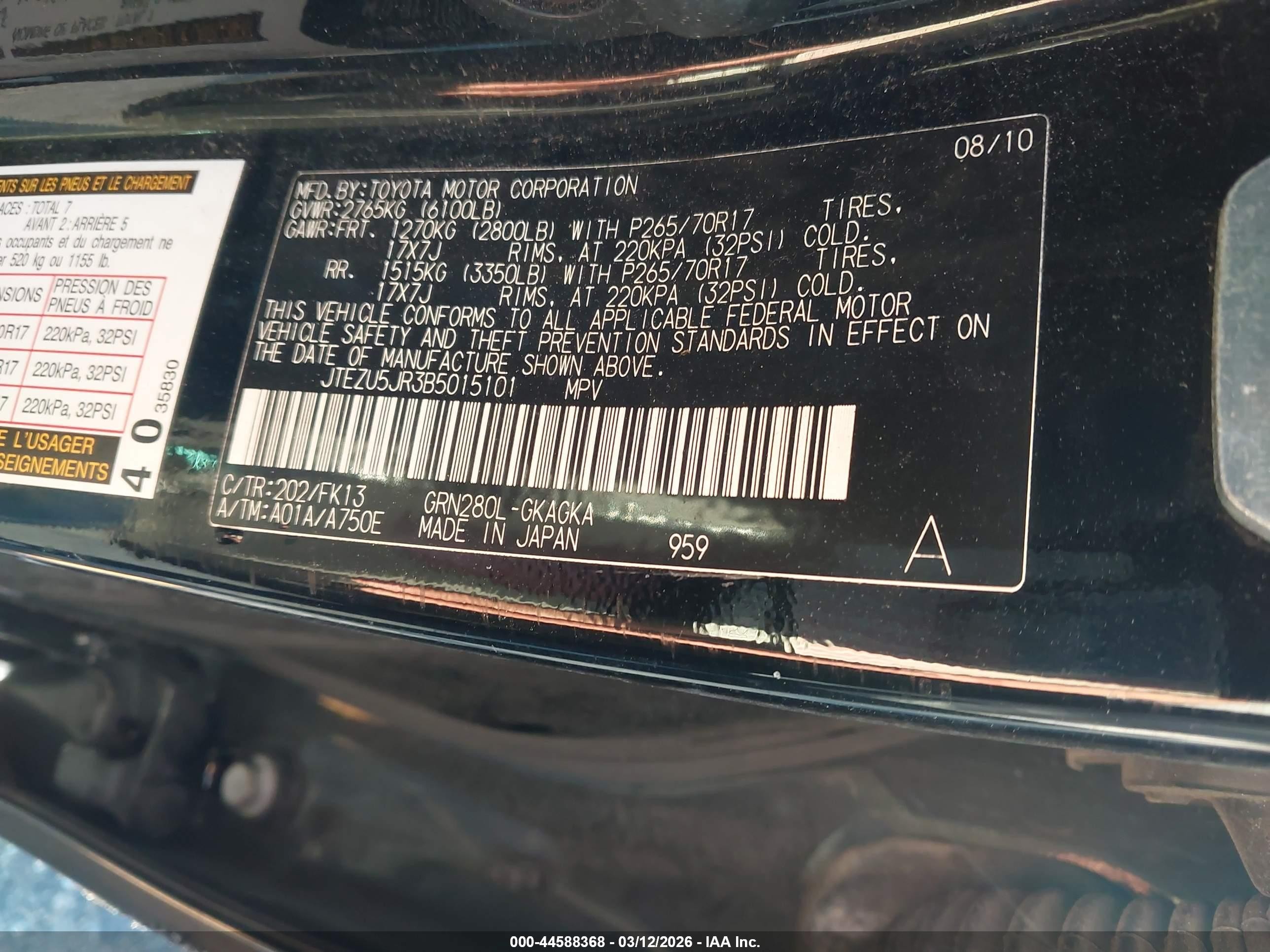 2011 Toyota 4runner Sr5 V6 Black vin: JTEZU5JR3B5015101