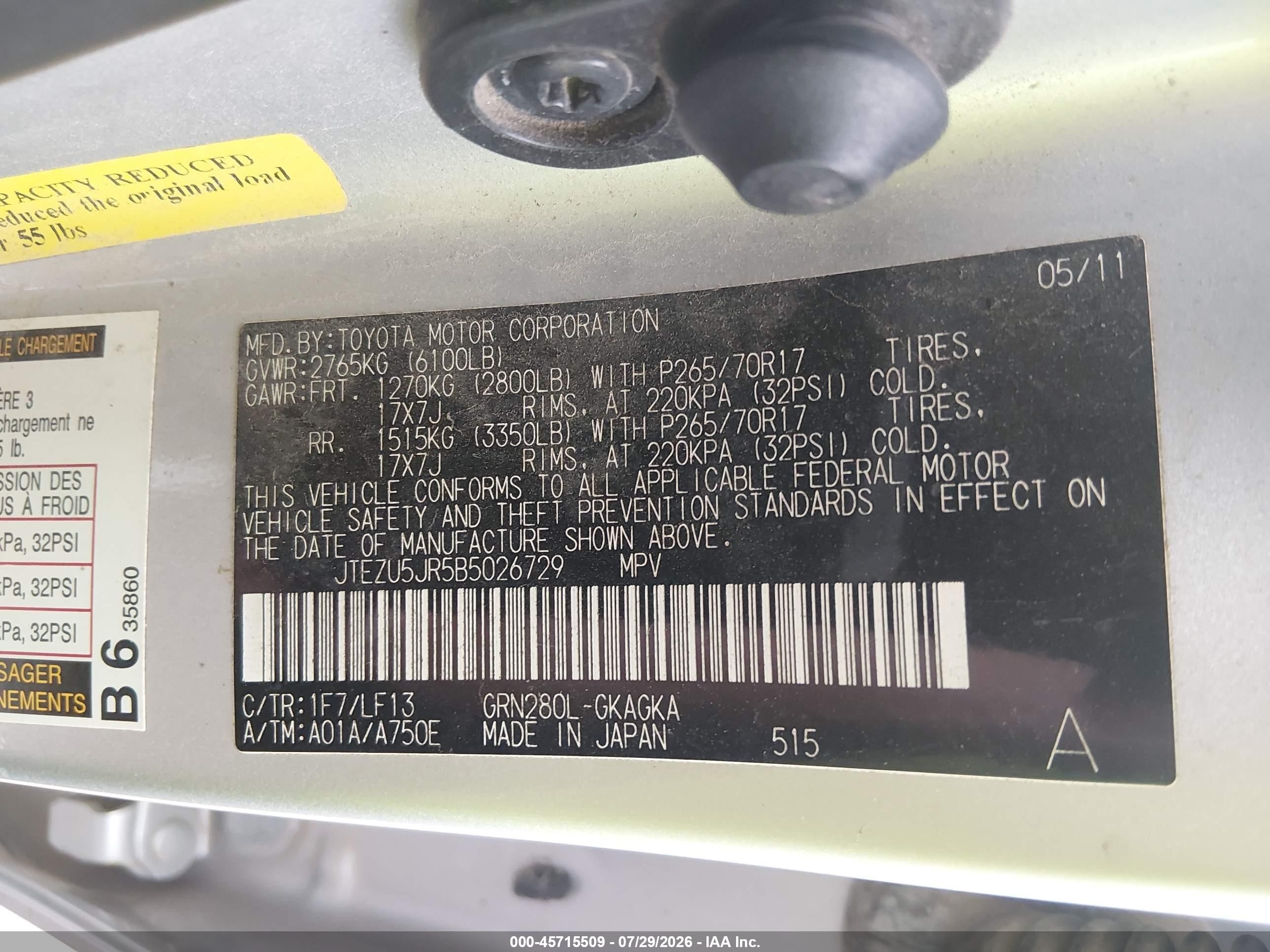 2011 Toyota 4runner Sr5 V6 Silver vin: JTEZU5JR5B5026729