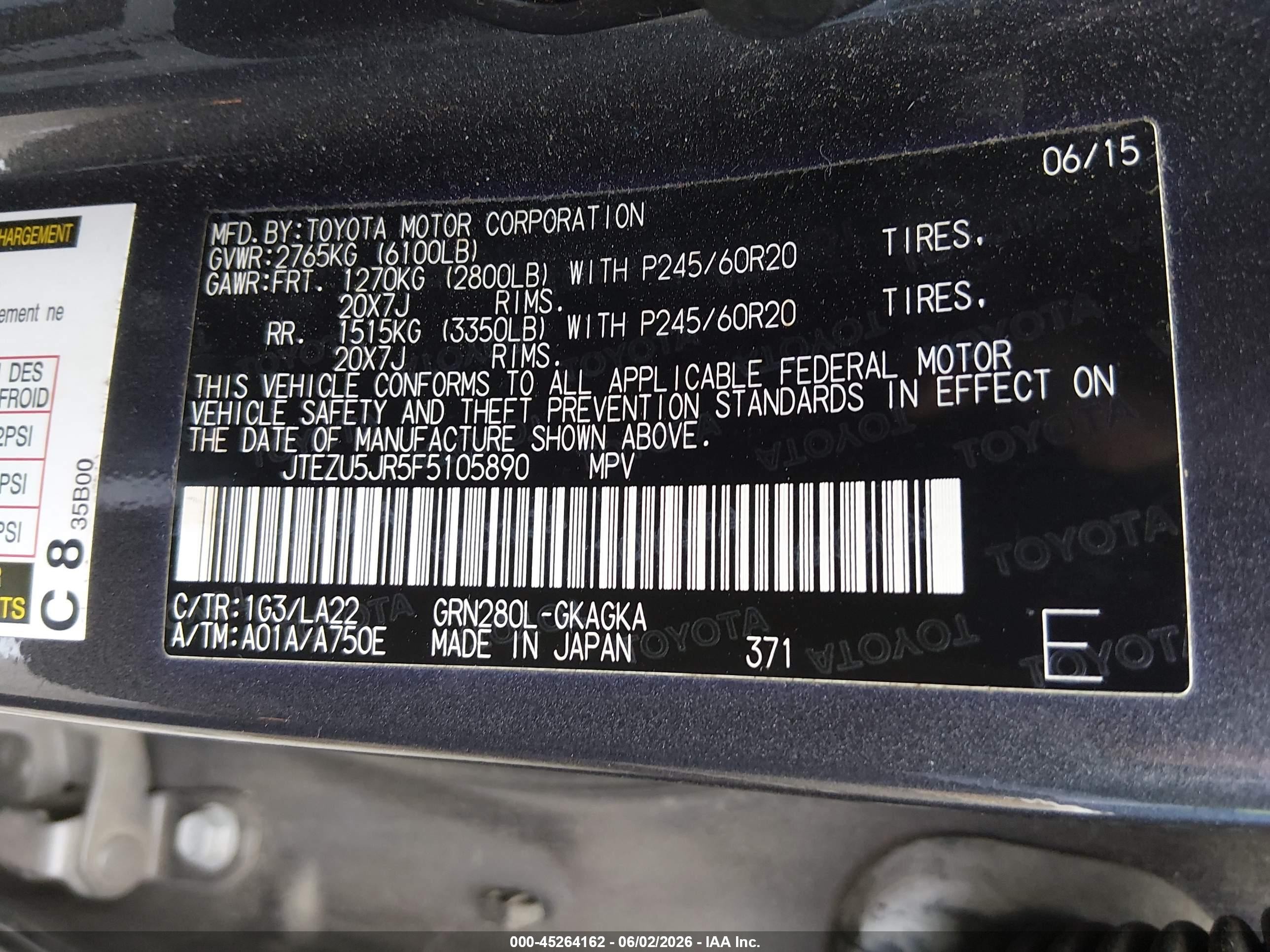 2015 Toyota 4runner Limited Gray vin: JTEZU5JR5F5105890