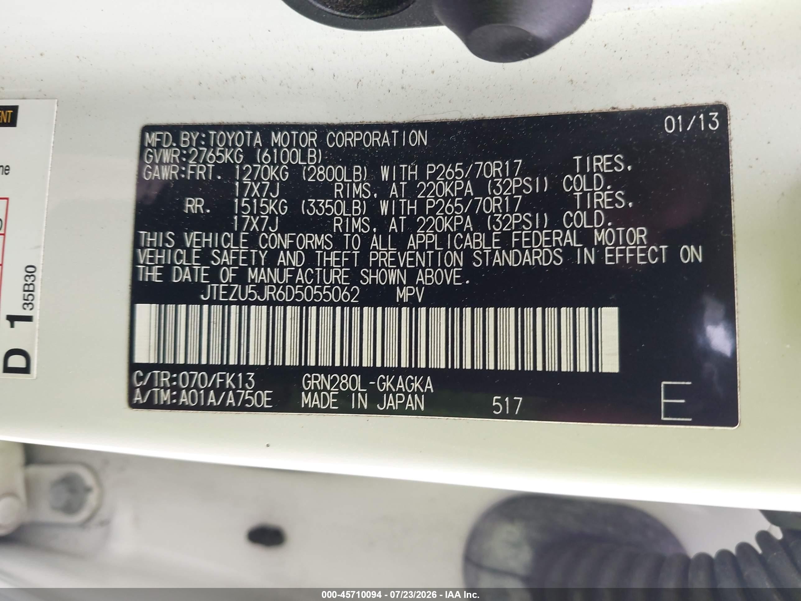 2013 Toyota 4runner Sr5 Белый vin: JTEZU5JR6D5055062