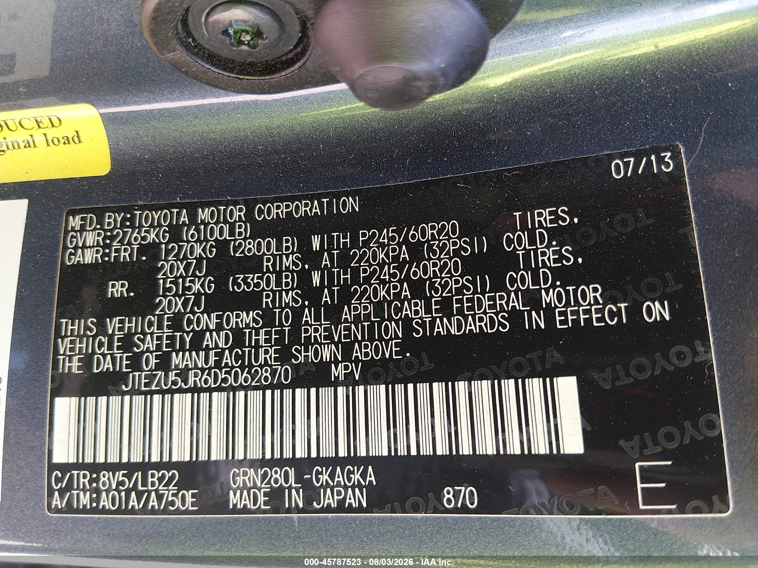 2013 Toyota 4runner Limited Gray vin: JTEZU5JR6D5062870