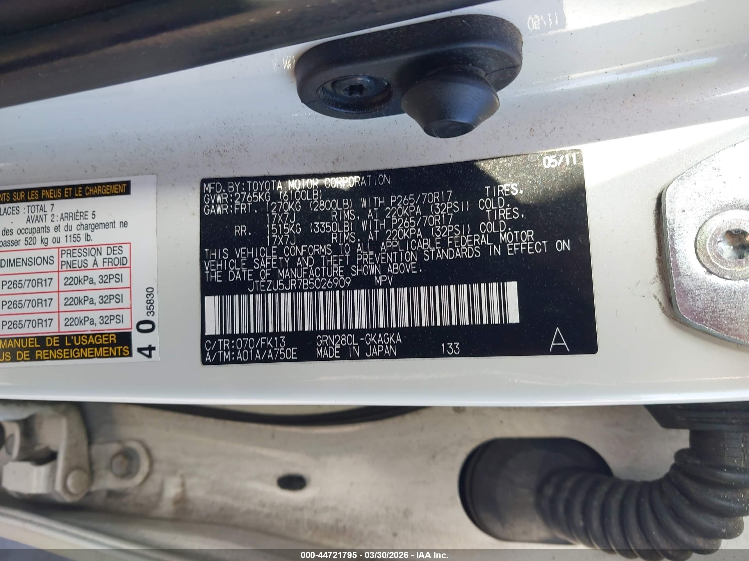 2011 Toyota 4runner Sr5 V6 White vin: JTEZU5JR7B5026909