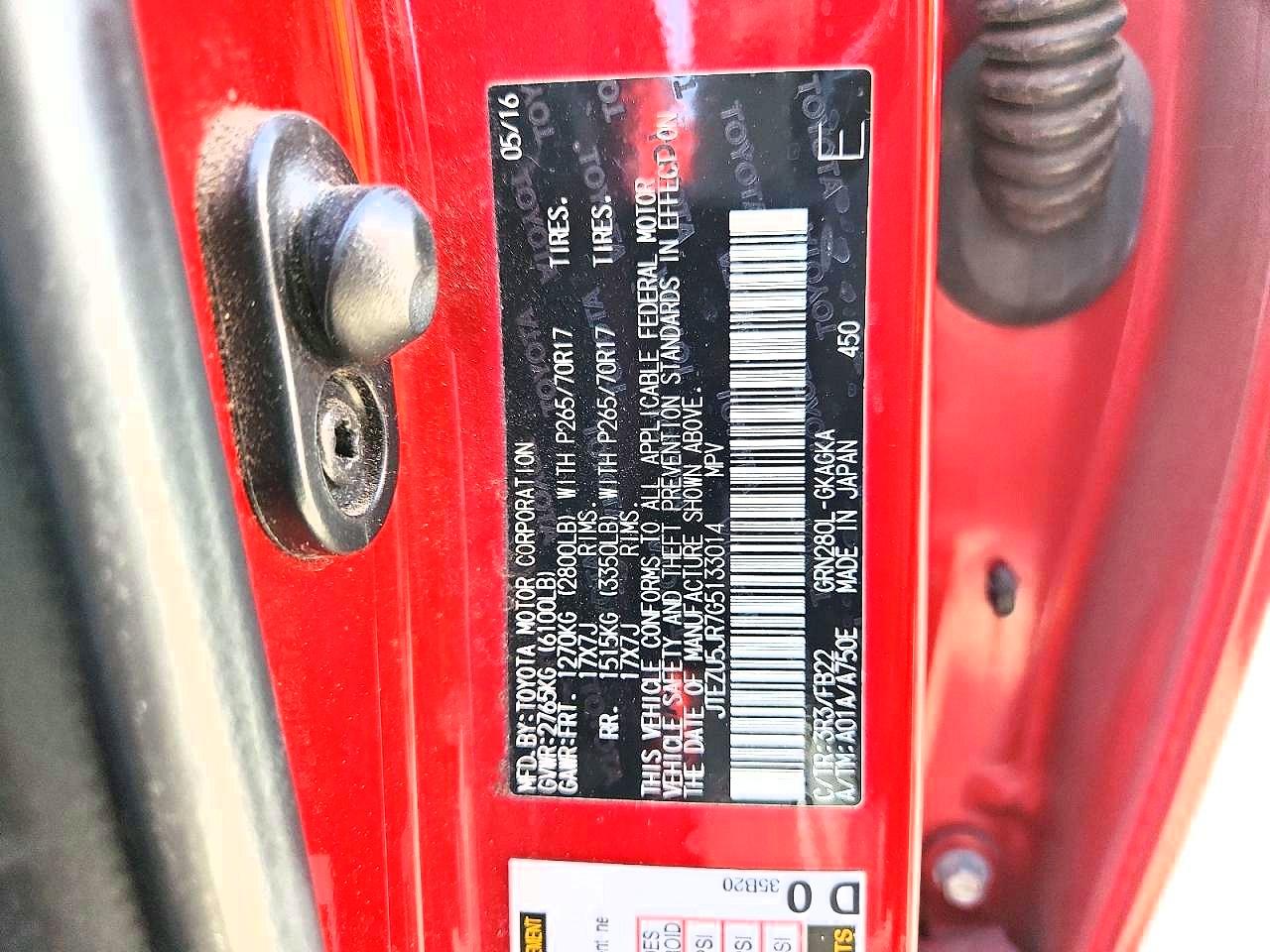 2016 Toyota 4runner Sr5 Red vin: JTEZU5JR7G5133014