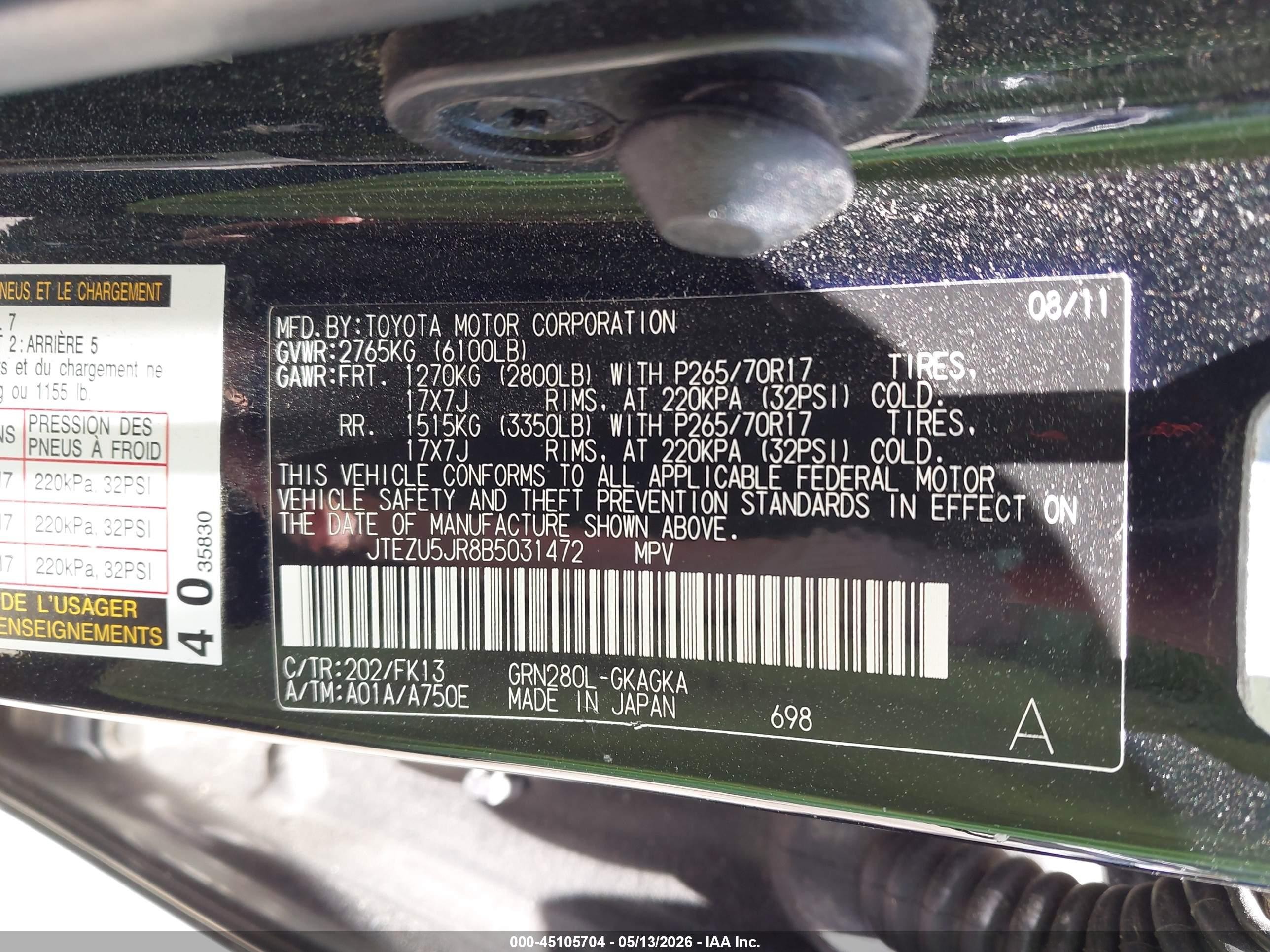 2011 Toyota 4runner Sr5 V6 Black vin: JTEZU5JR8B5031472