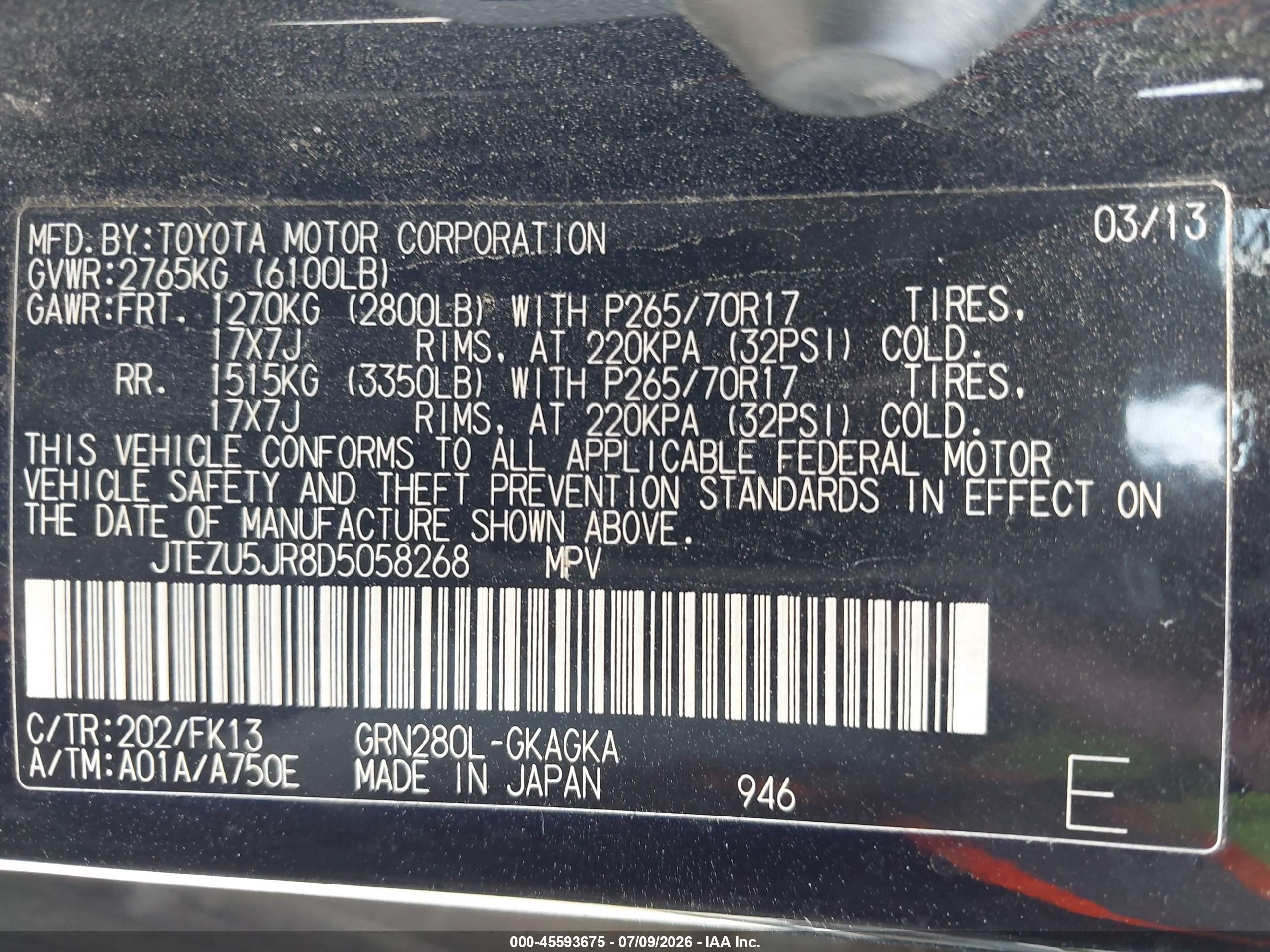 2013 Toyota 4runner Sr5 Black vin: JTEZU5JR8D5058268