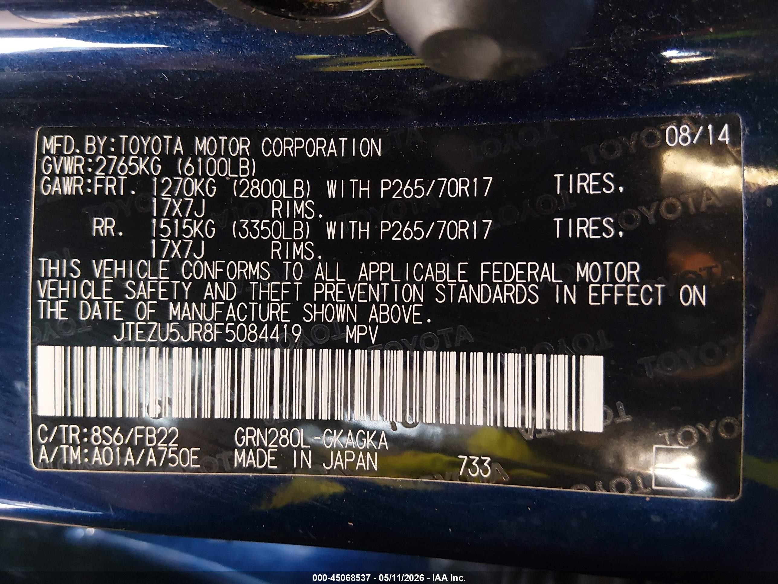 2015 Toyota 4runner Limited/sr5/sr5 Premium Синий vin: JTEZU5JR8F5084419