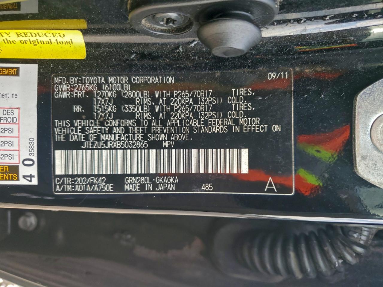 2011 Toyota 4runner Sr5 Black vin: JTEZU5JRXB5032865