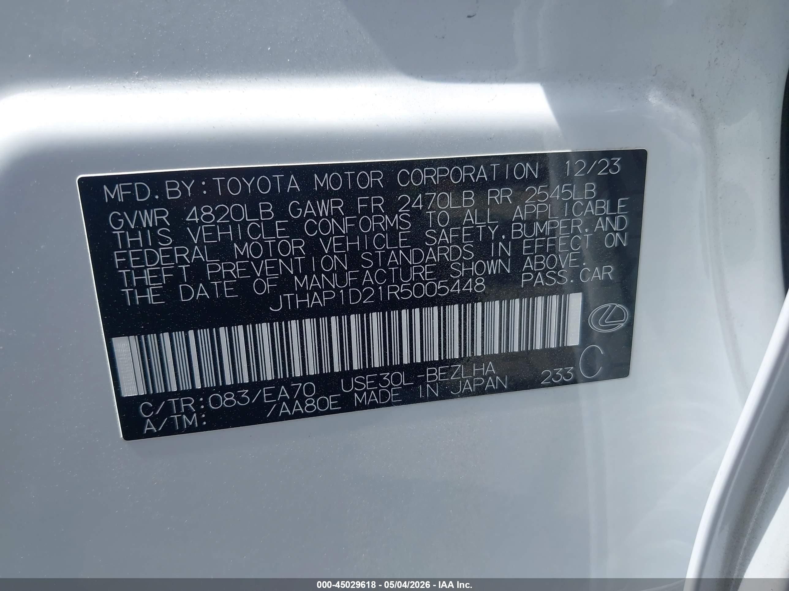 2024 Lexus Is 500 F Sport Performance Premium White vin: JTHAP1D21R5005448
