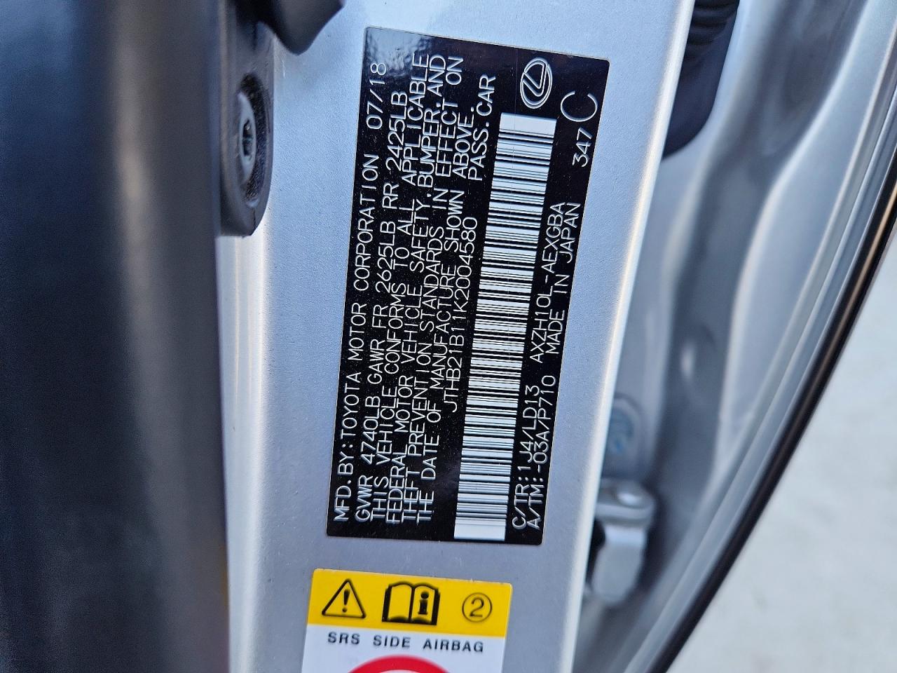 2019 Lexus Es 300h Silver vin: JTHB21B11K2004580
