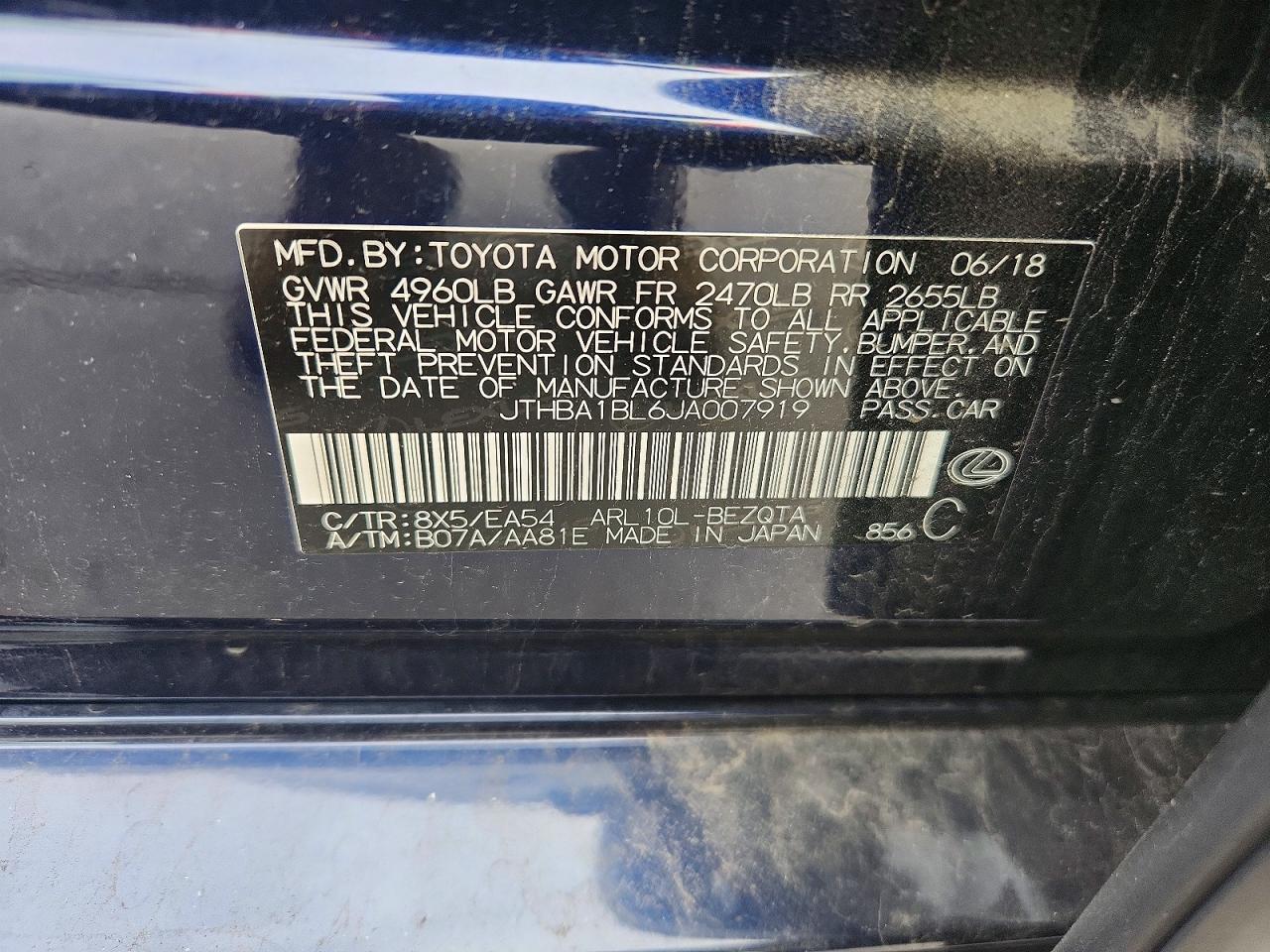 2018 Lexus Gs 300 Base Blue vin: JTHBA1BL6JA007919