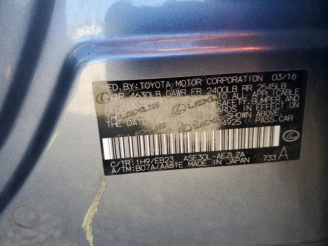 2016 Lexus Is 200t Gray vin: JTHBA1D21G5024925