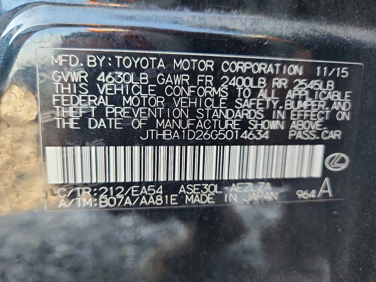 2016 Lexus Is 200t Black vin: JTHBA1D26G5014634