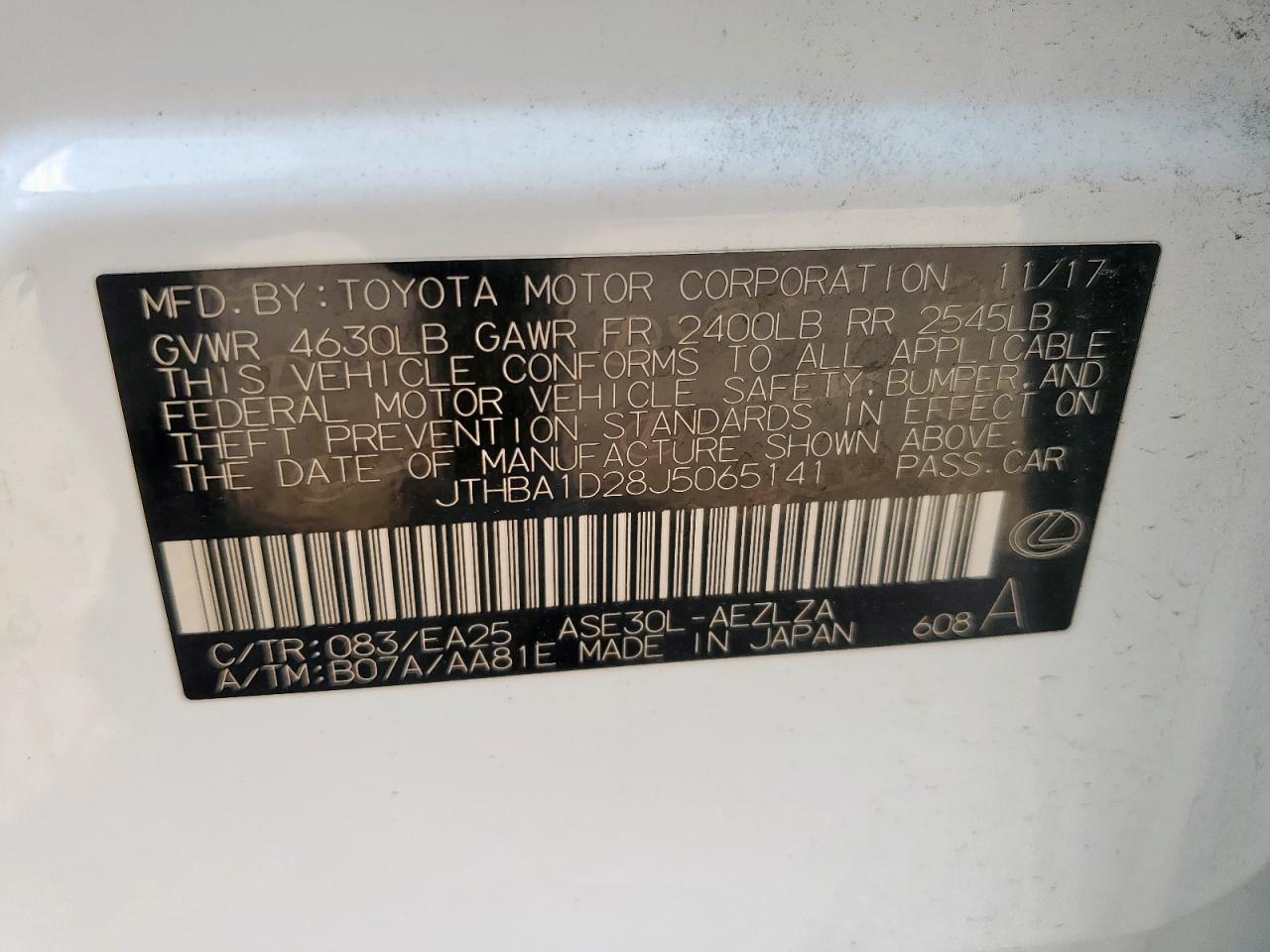 2018 Lexus Is 300 White vin: JTHBA1D28J5065141