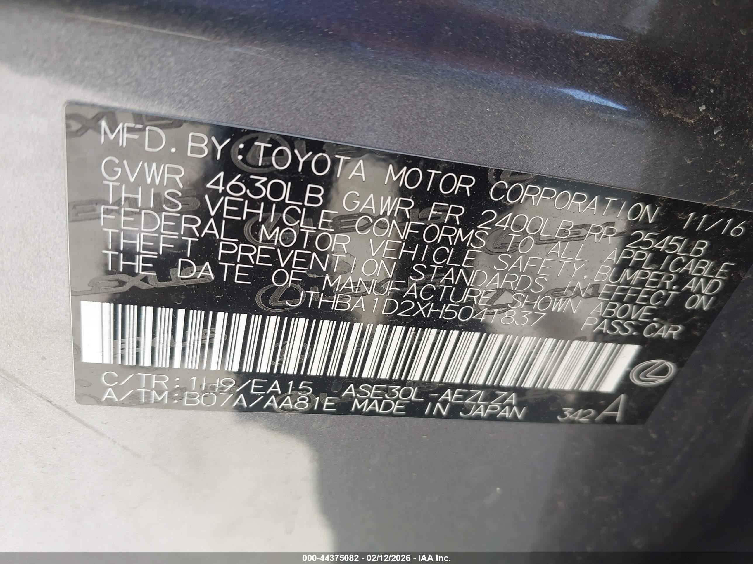 2017 Lexus Is 200t Gray vin: JTHBA1D2XH5041837
