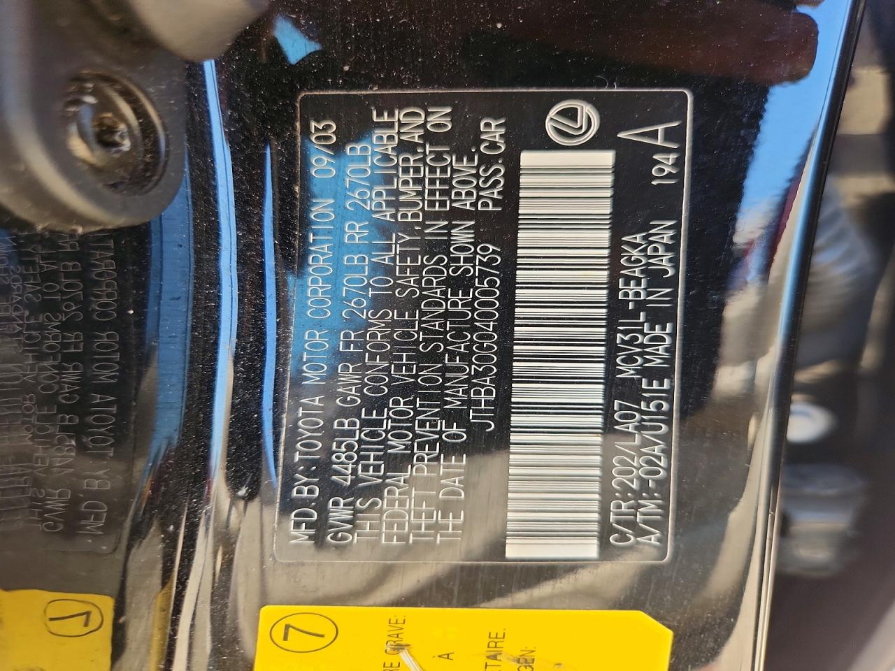 2004 Lexus Es 330 Черный vin: JTHBA30G040005739