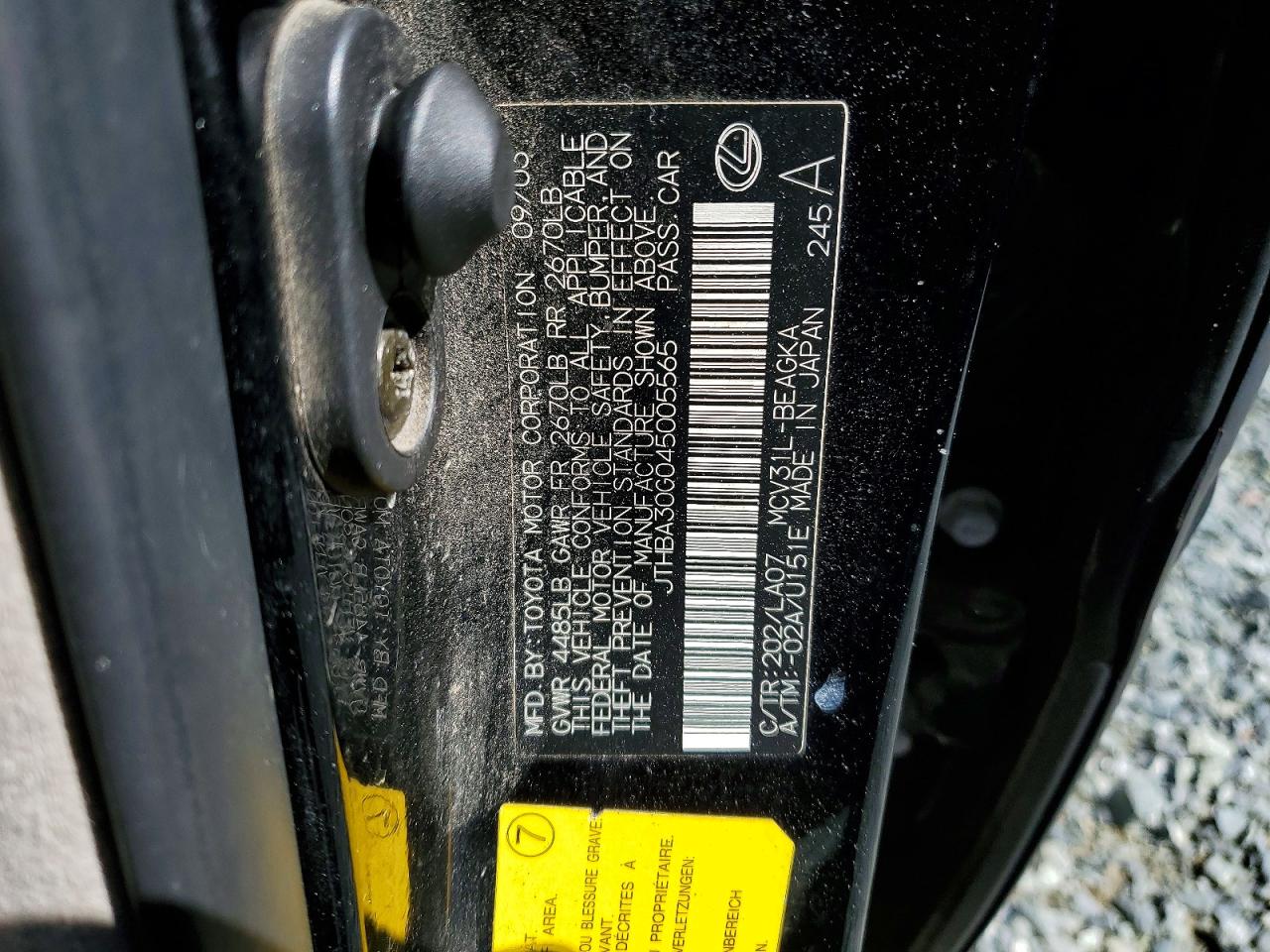 2004 Lexus Es 330 Black vin: JTHBA30G045005565