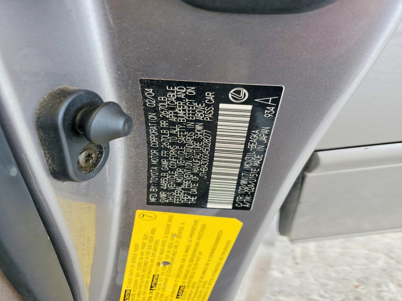 2004 Lexus Es 330 Серый vin: JTHBA30G045028277