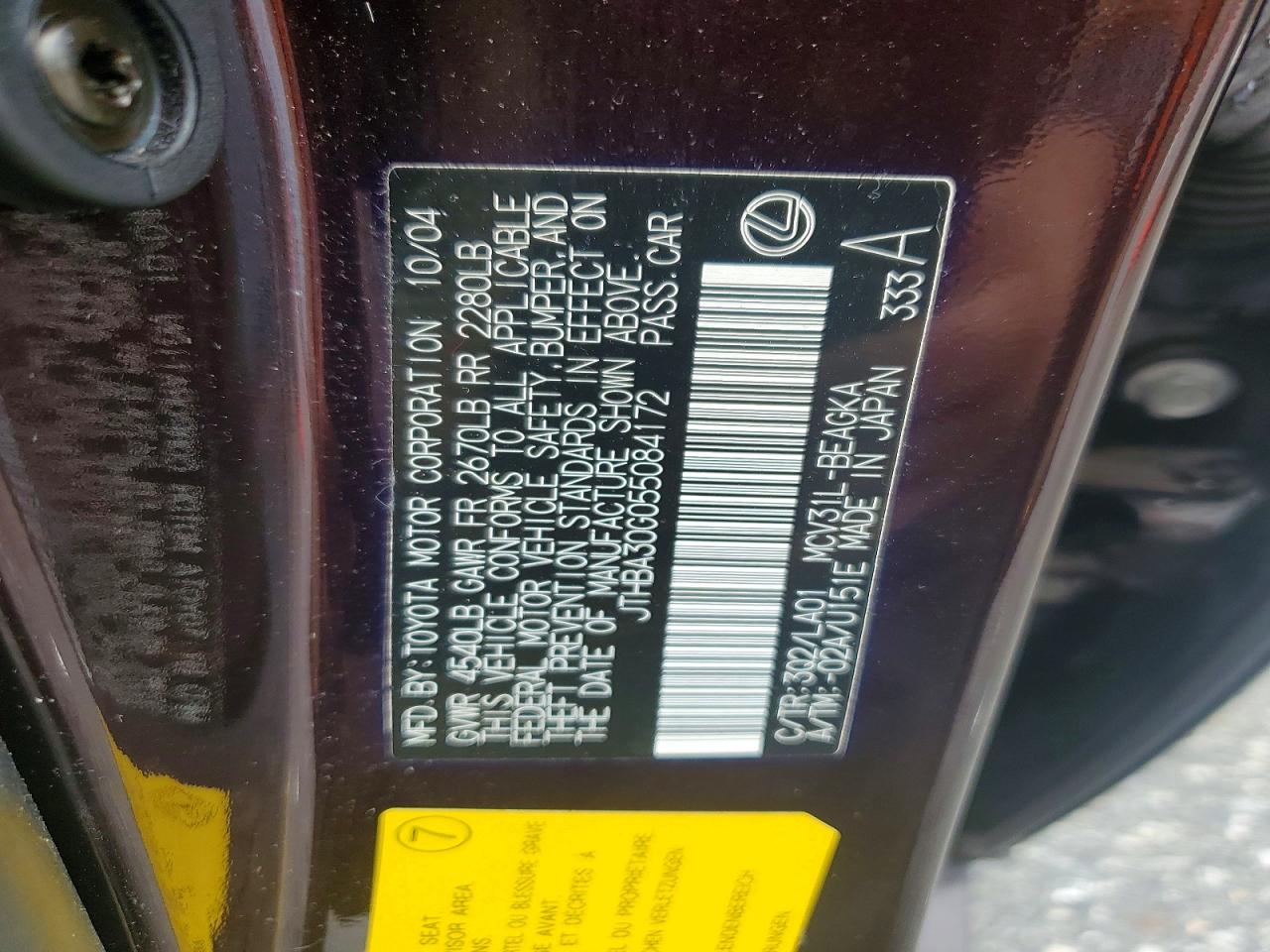 2005 Lexus Es 330 Black vin: JTHBA30G055084172