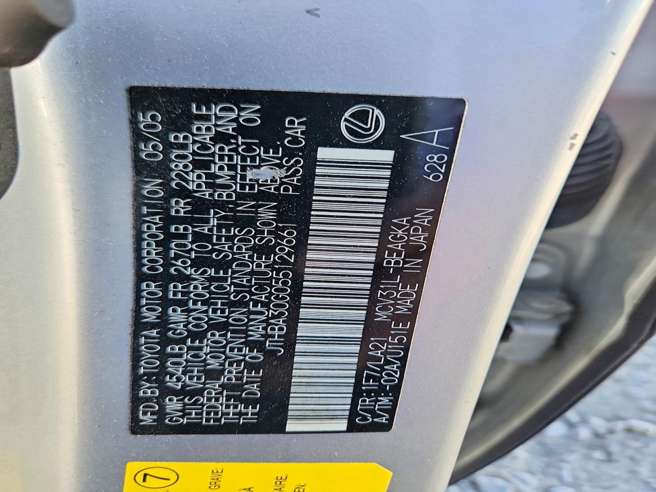 2005 Lexus Es 330 Gray vin: JTHBA30G055129661
