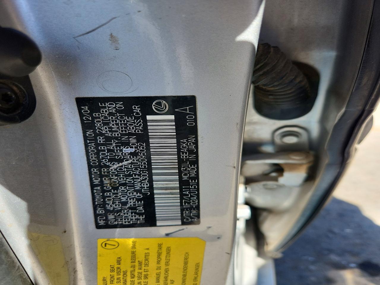 2005 Lexus Es 330 Серебряный vin: JTHBA30G155095052