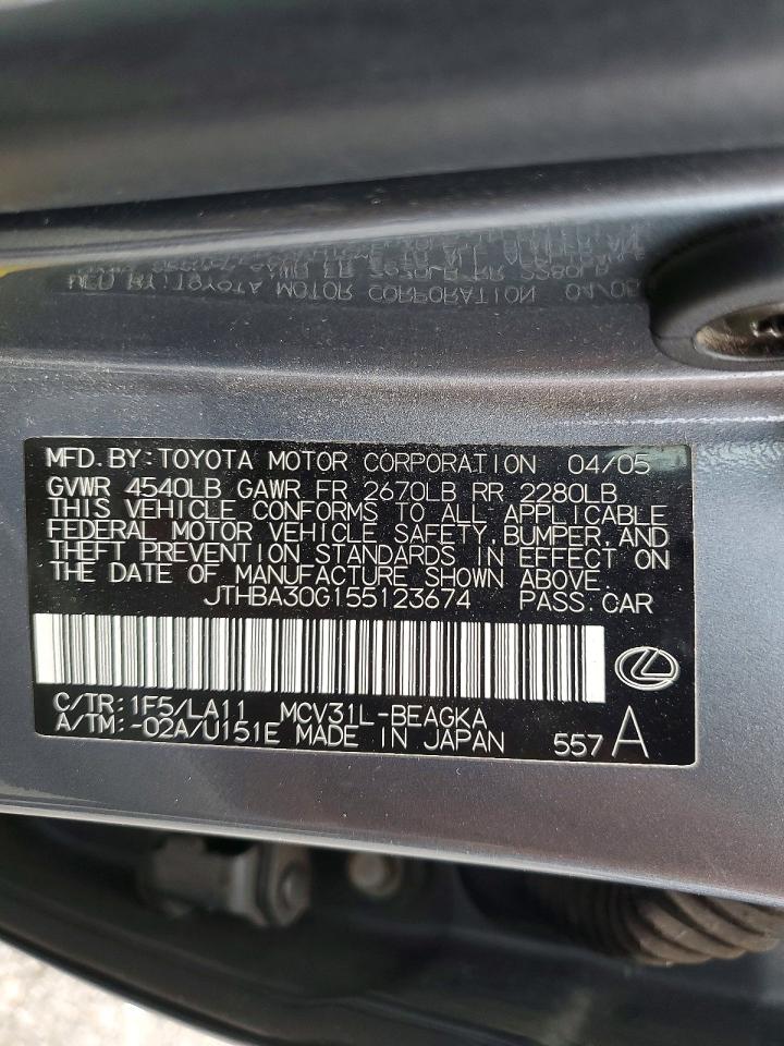 2005 Lexus Es 330 Синий vin: JTHBA30G155123674
