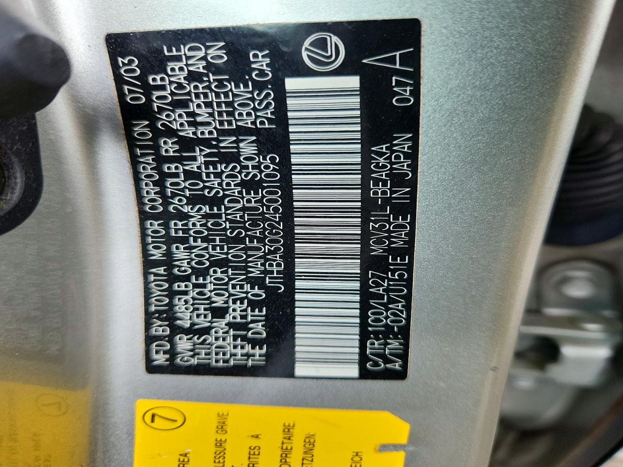 2004 Lexus Es 330 Silver vin: JTHBA30G245001095